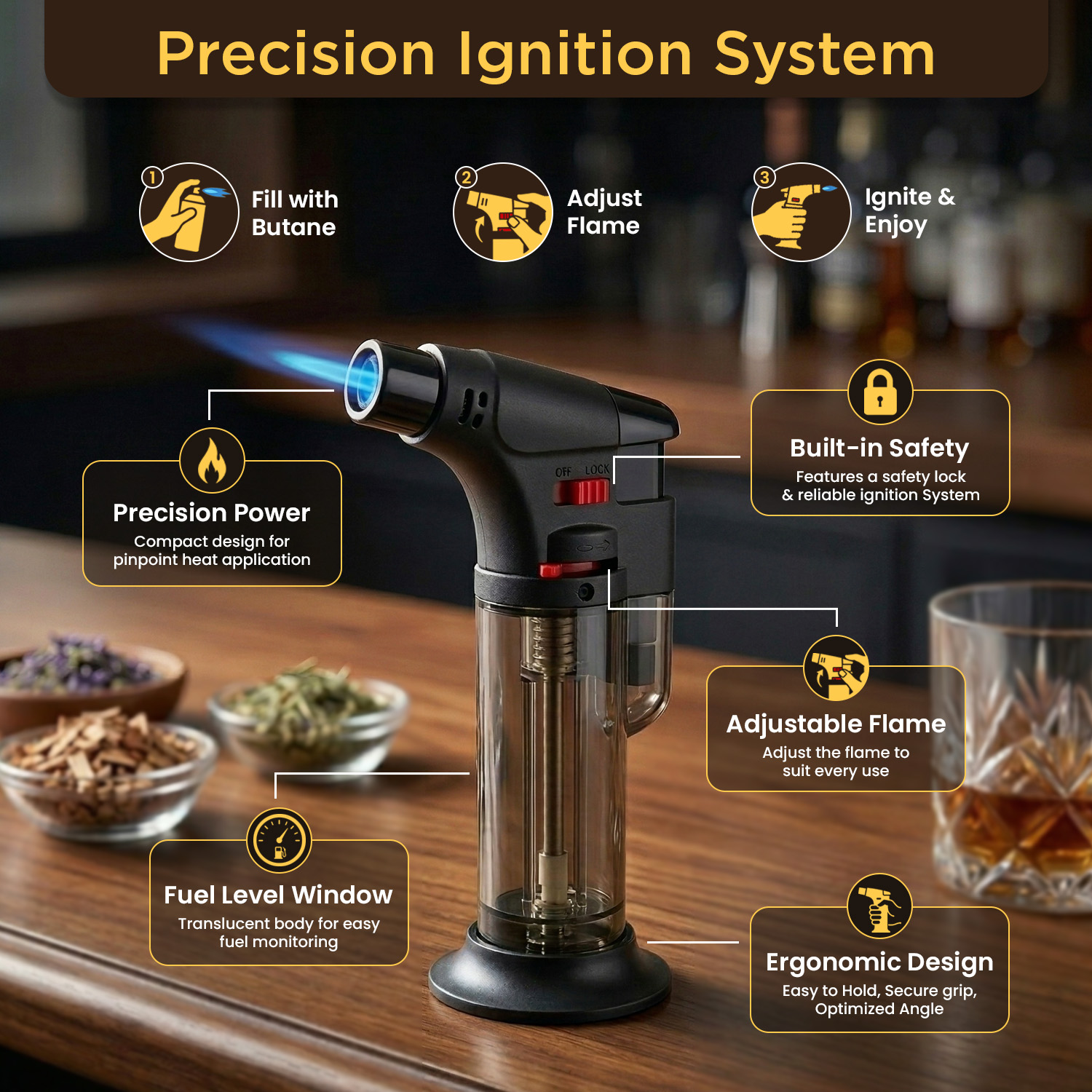 Cocktail Smoker Kit with Torch | Whiskey & Bourbon Smoke Infuser Set with 2 Glasses, 4 Natural Wood Chip Flavors & Whiskey Stones