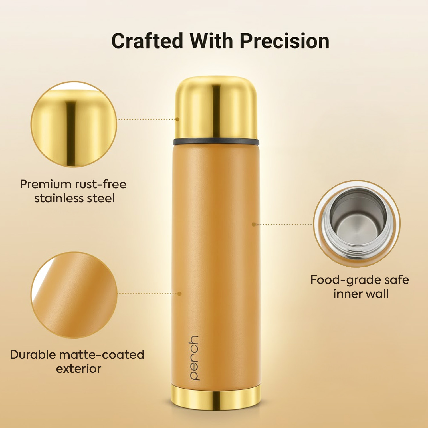 California Insulated 1Ltr Water Bottle, Golden Amber