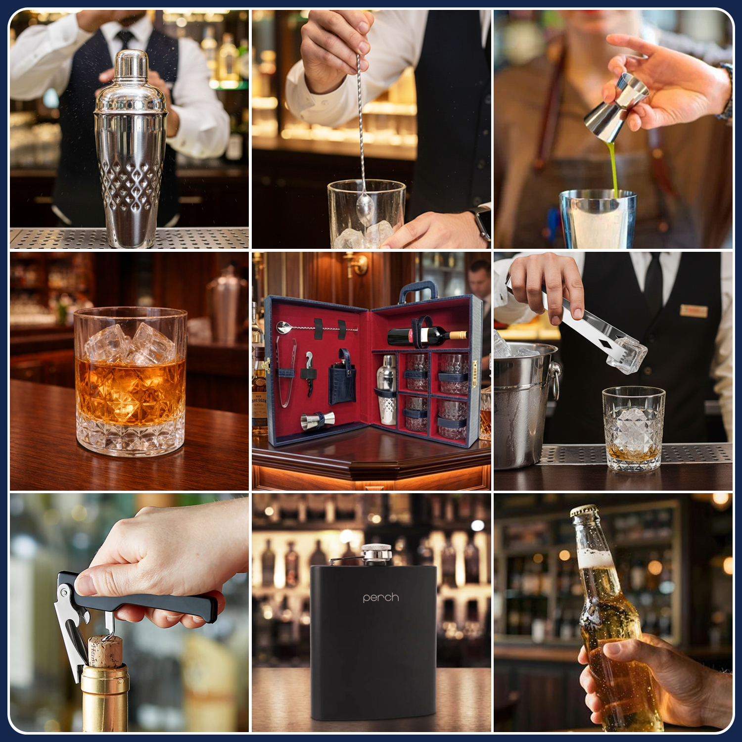 11-Piece Crocodile Print Leatherette Suitcase Bar Set with Belly Cocktail Shaker & 4 Whisky Glasses – Silver
