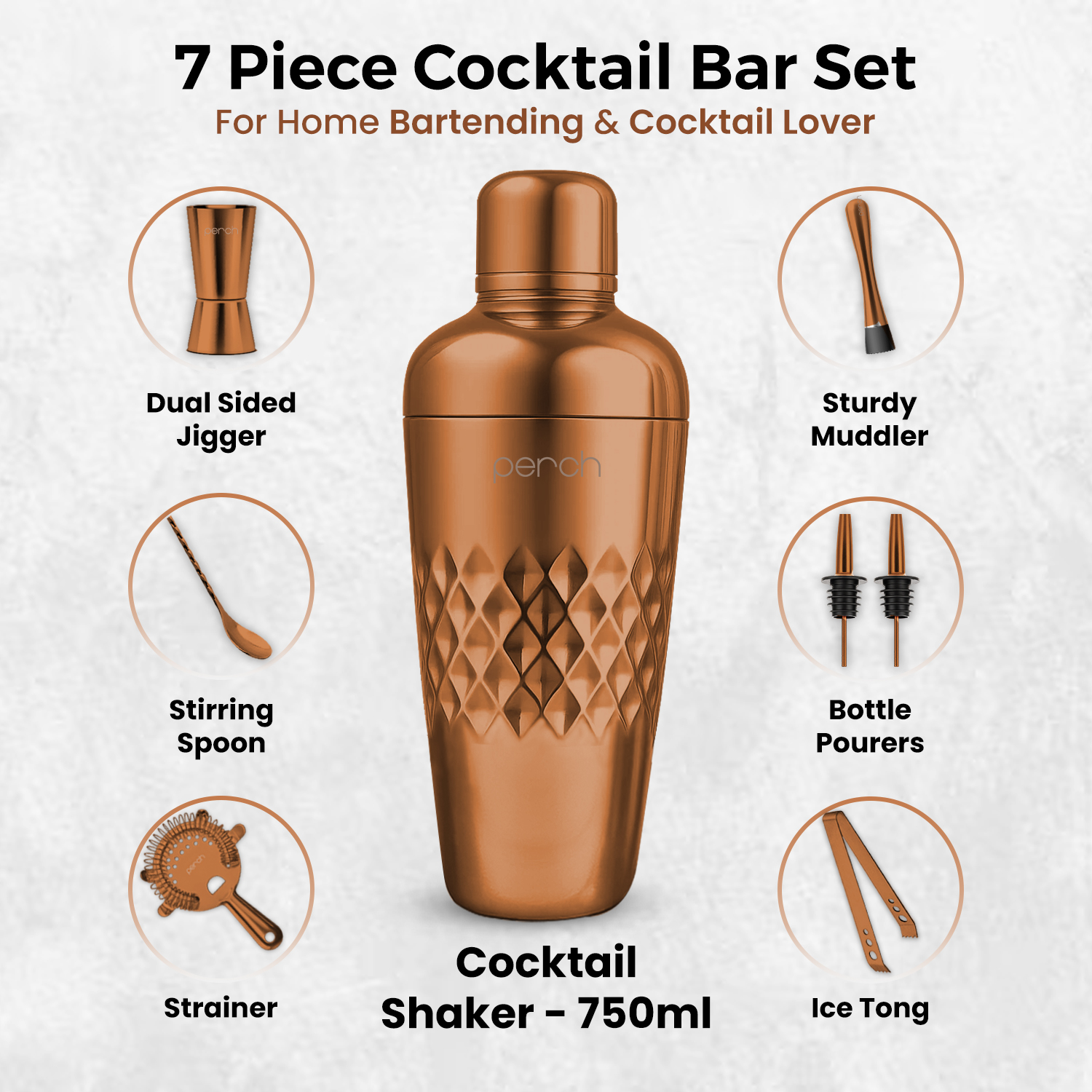 Craft 8-Piece Stainless Steel Belly Cocktail Shaker Set with Bar Tools – Rose Gold