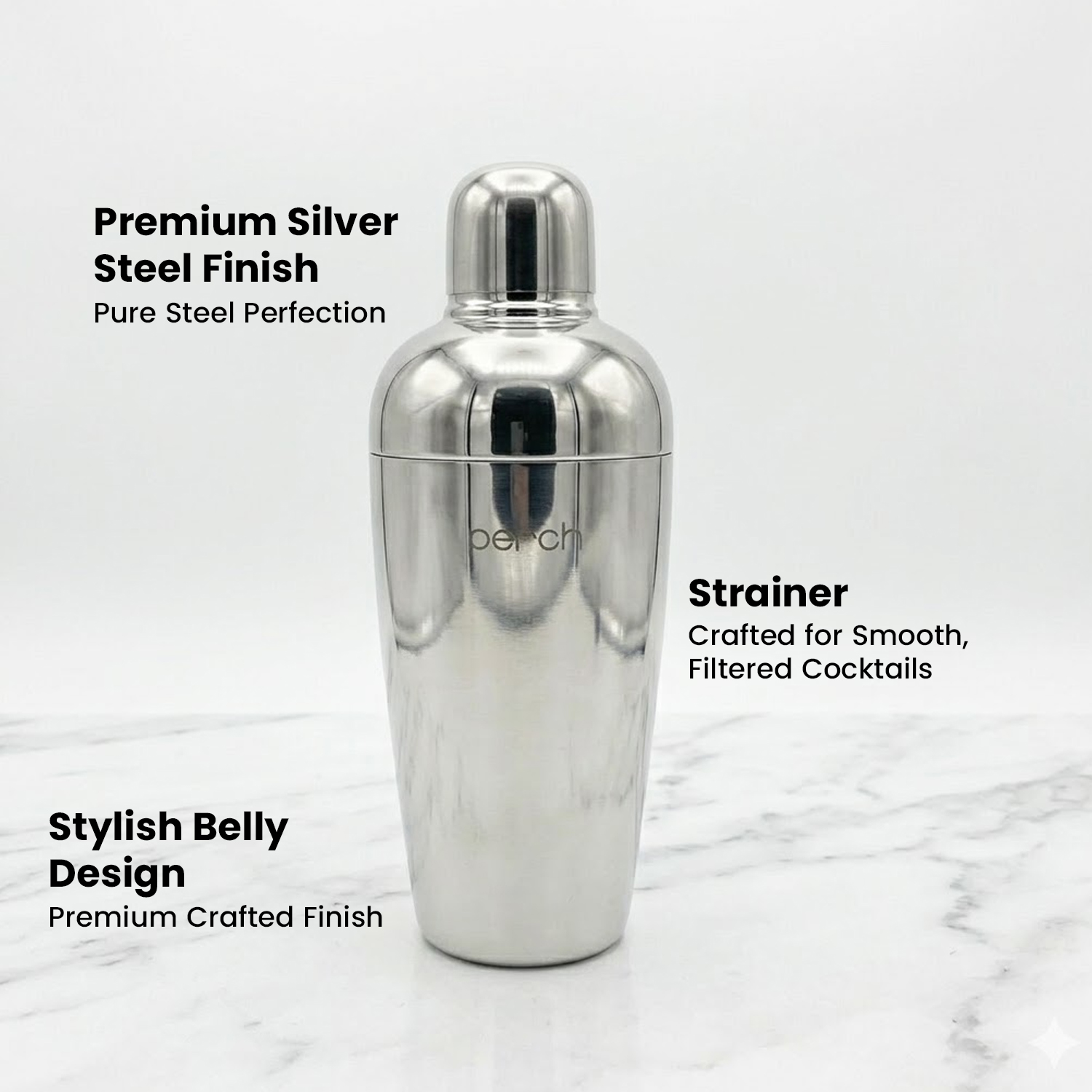 Cocktail Shaker for Cocktails & Mocktails – Stainless Steel Bar Shaker for Mixing Drinks – Silver
