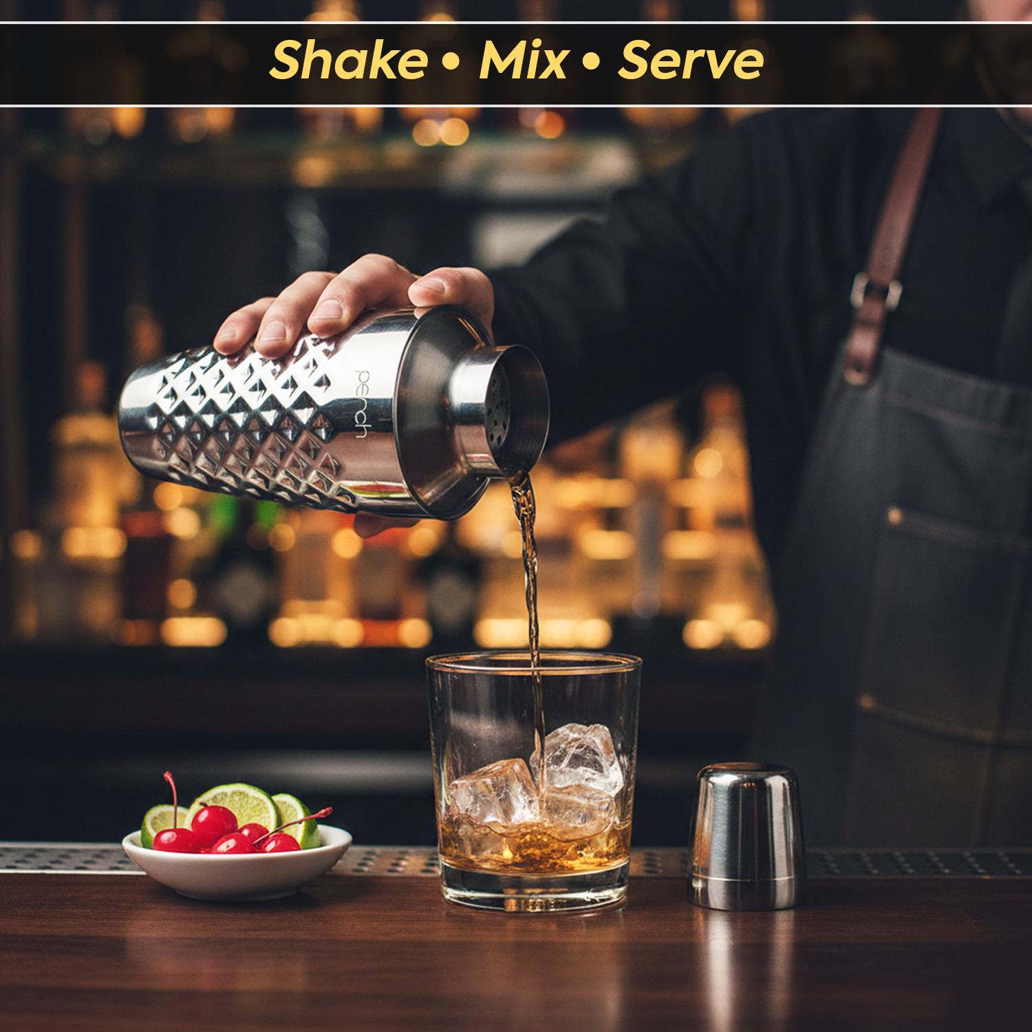 O' Holic 10-Piece Bartender Kit with Mango Wooden Stand | Diamond Cocktail Shaker Gift Set | Silver