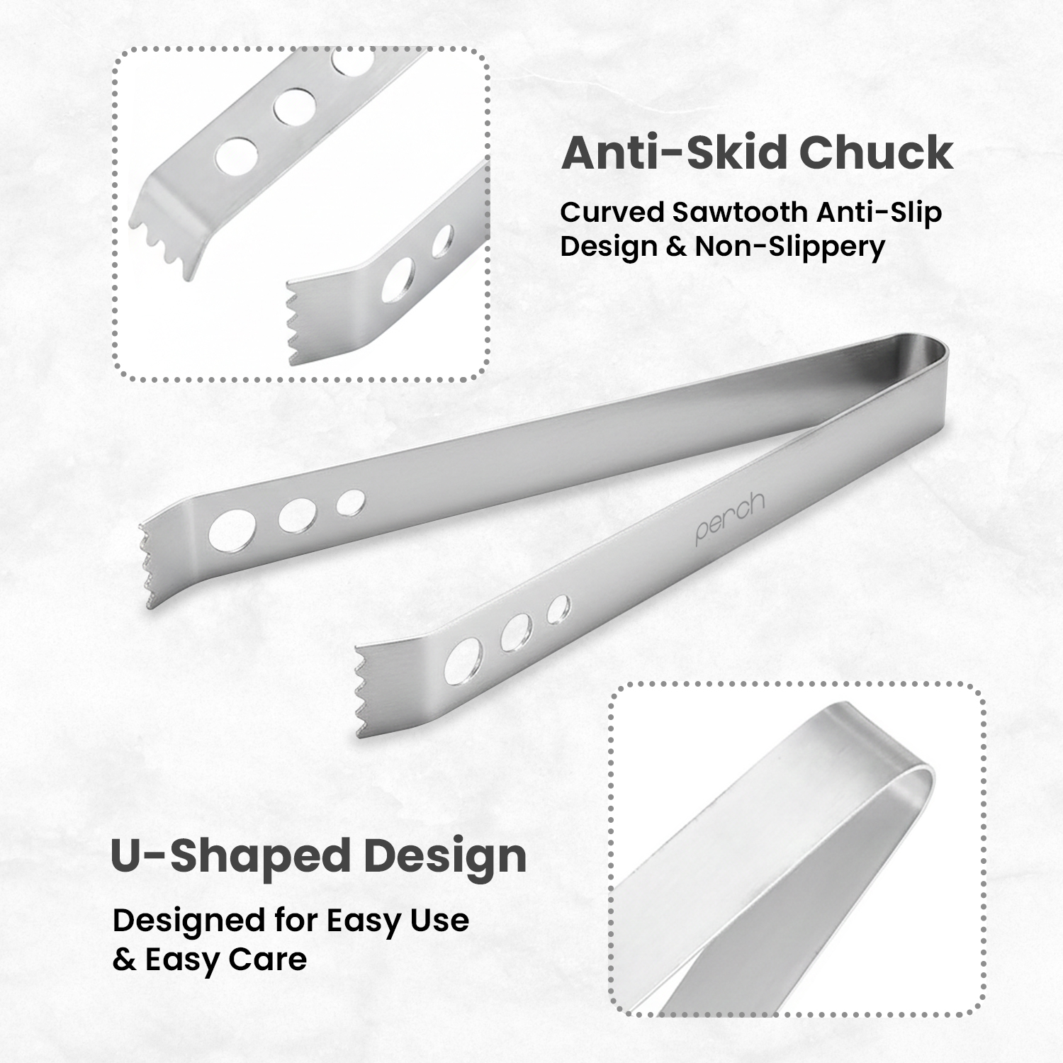 Ice Tong for Ice Cubes, Cocktail & Bar Use – Stainless Steel Ice Serving Tongs – Silver