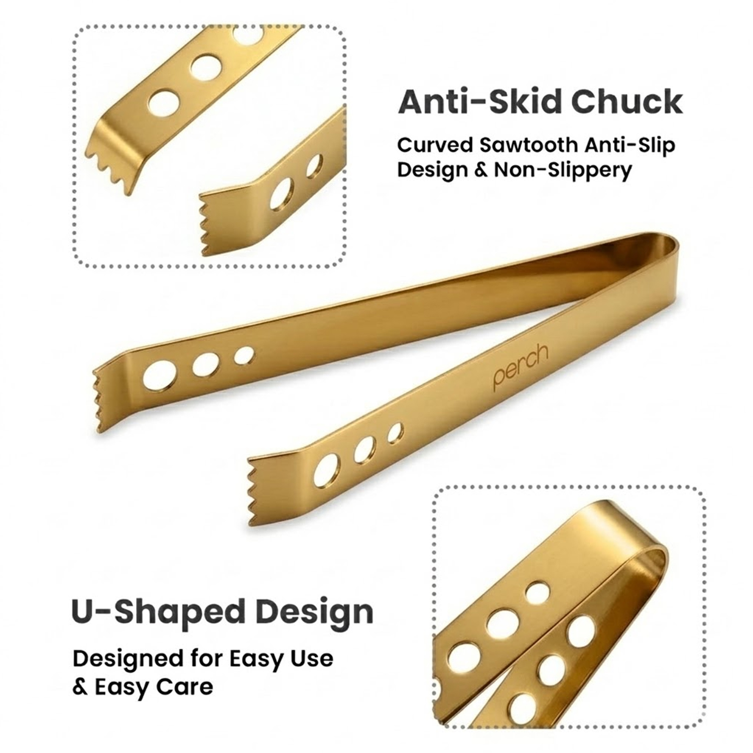 Ice Tong for Ice Cubes, Cocktails & Bar Use – Stainless Steel Ice Serving Tongs – Gold