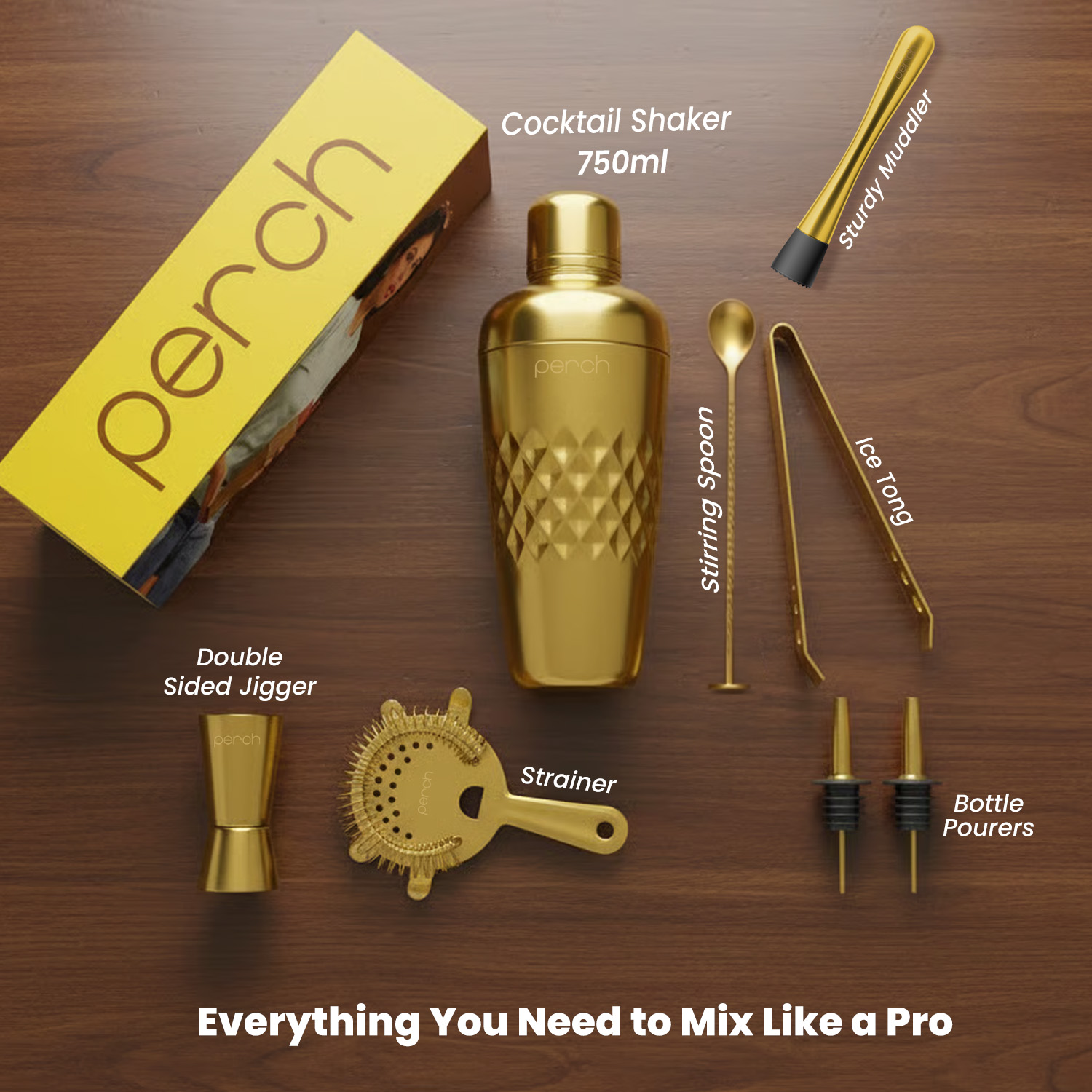 Craft 8-Piece Stainless Steel Belly Cocktail Shaker Set with Bar Tools – Golden