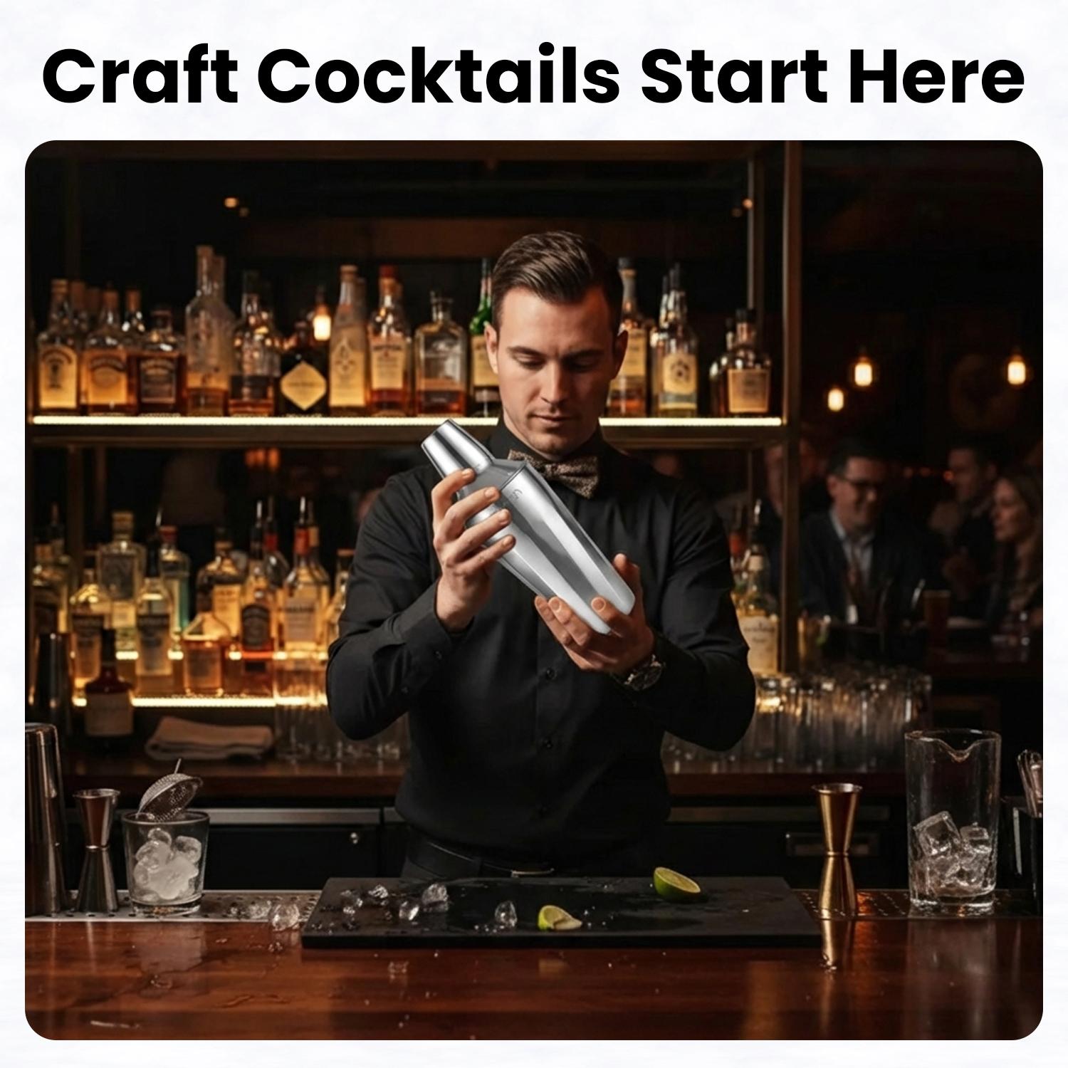 Cocktail Shaker for Cocktails & Mocktails – Stainless Steel Bar Shaker for Mixing Drinks – Silver