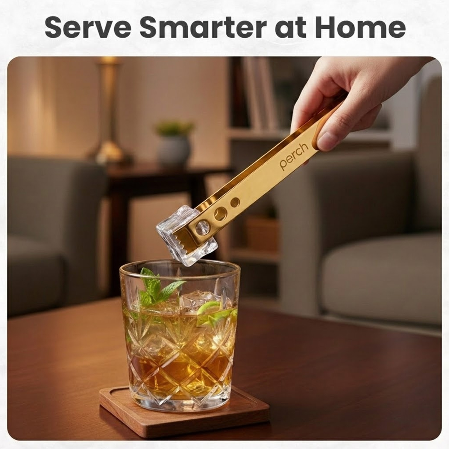 Ice Tong for Ice Cubes, Cocktails & Bar Use – Stainless Steel Ice Serving Tongs – Gold