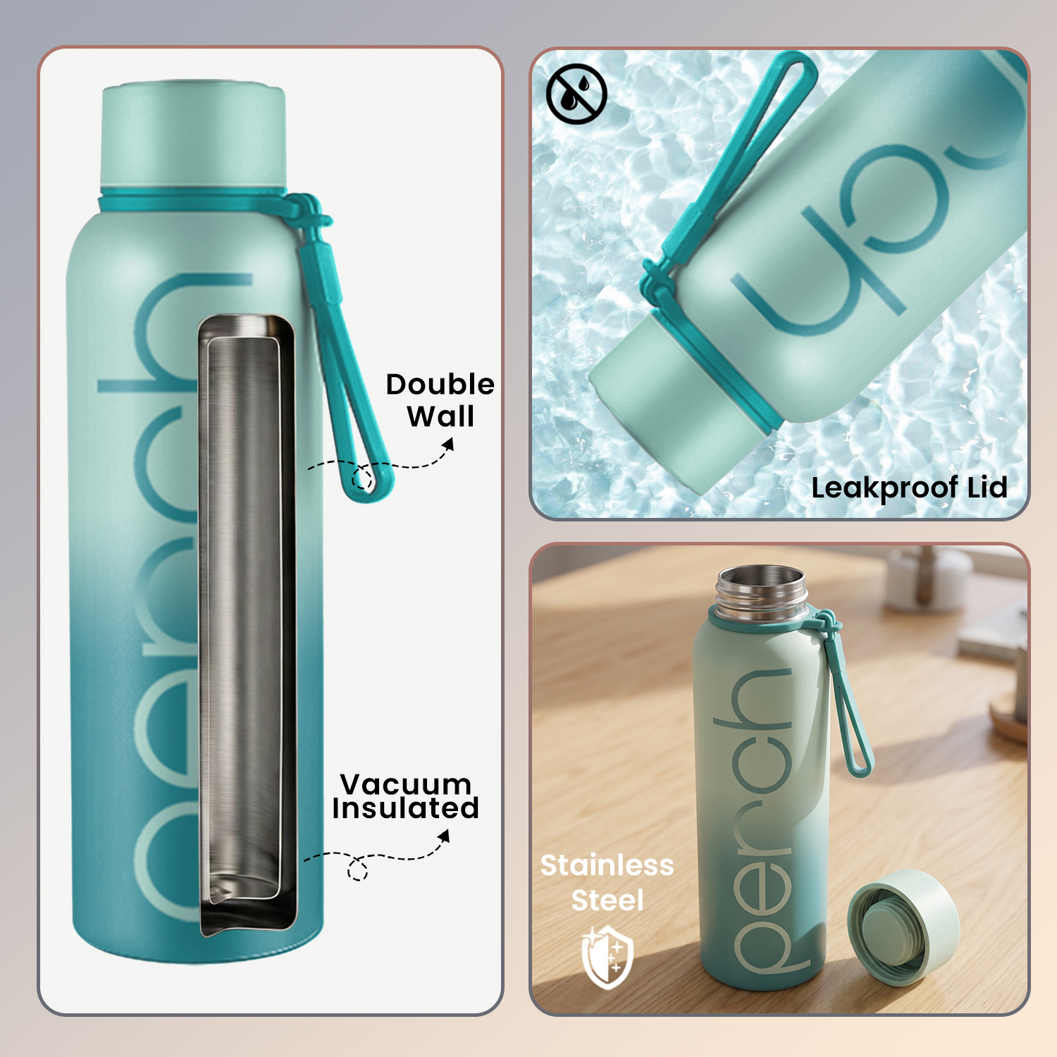 Zion Insulated 720ml Water Bottle, Cyan