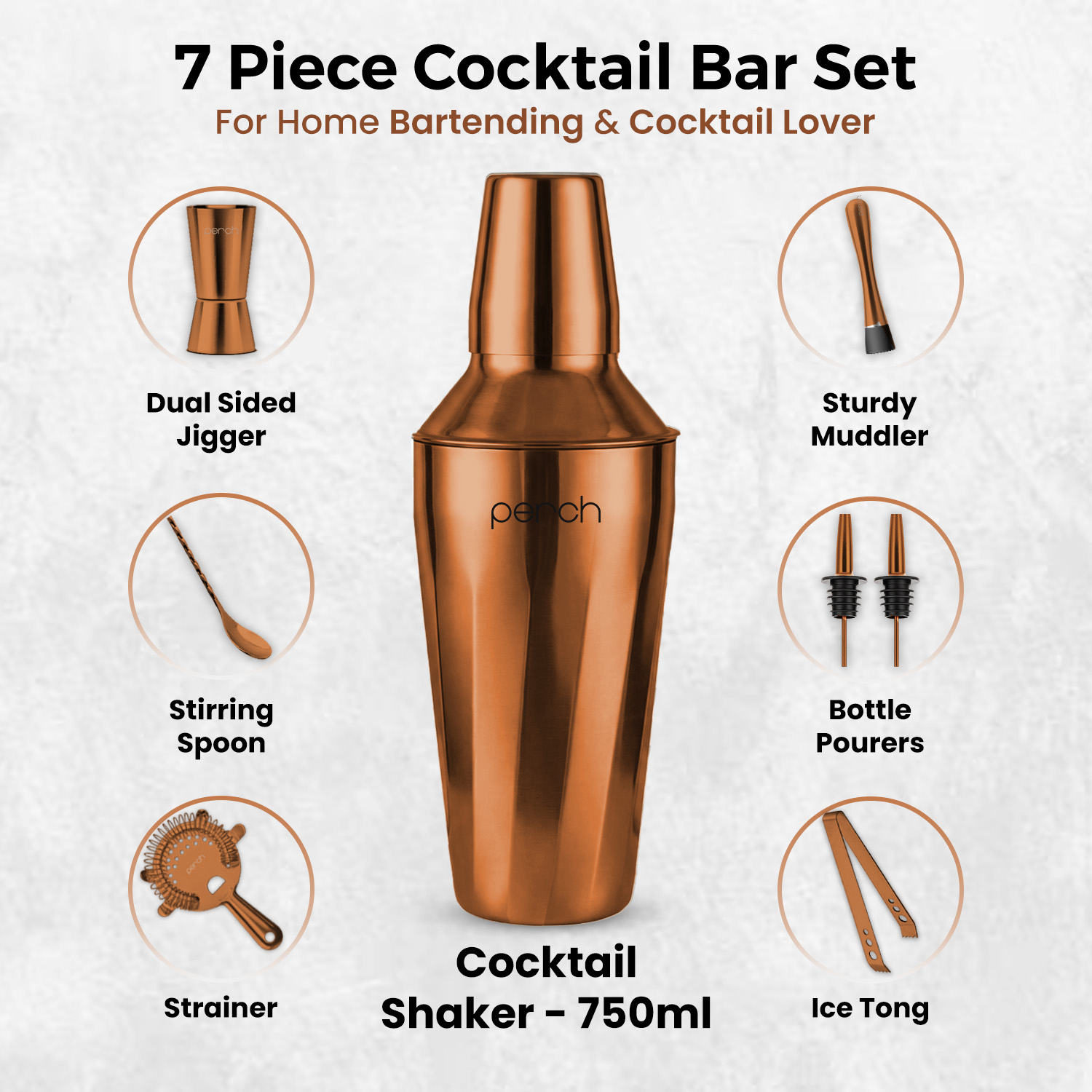 Craft 8-Piece Stainless Steel Twist Cocktail Shaker Set with Bar Tools – Rose Gold