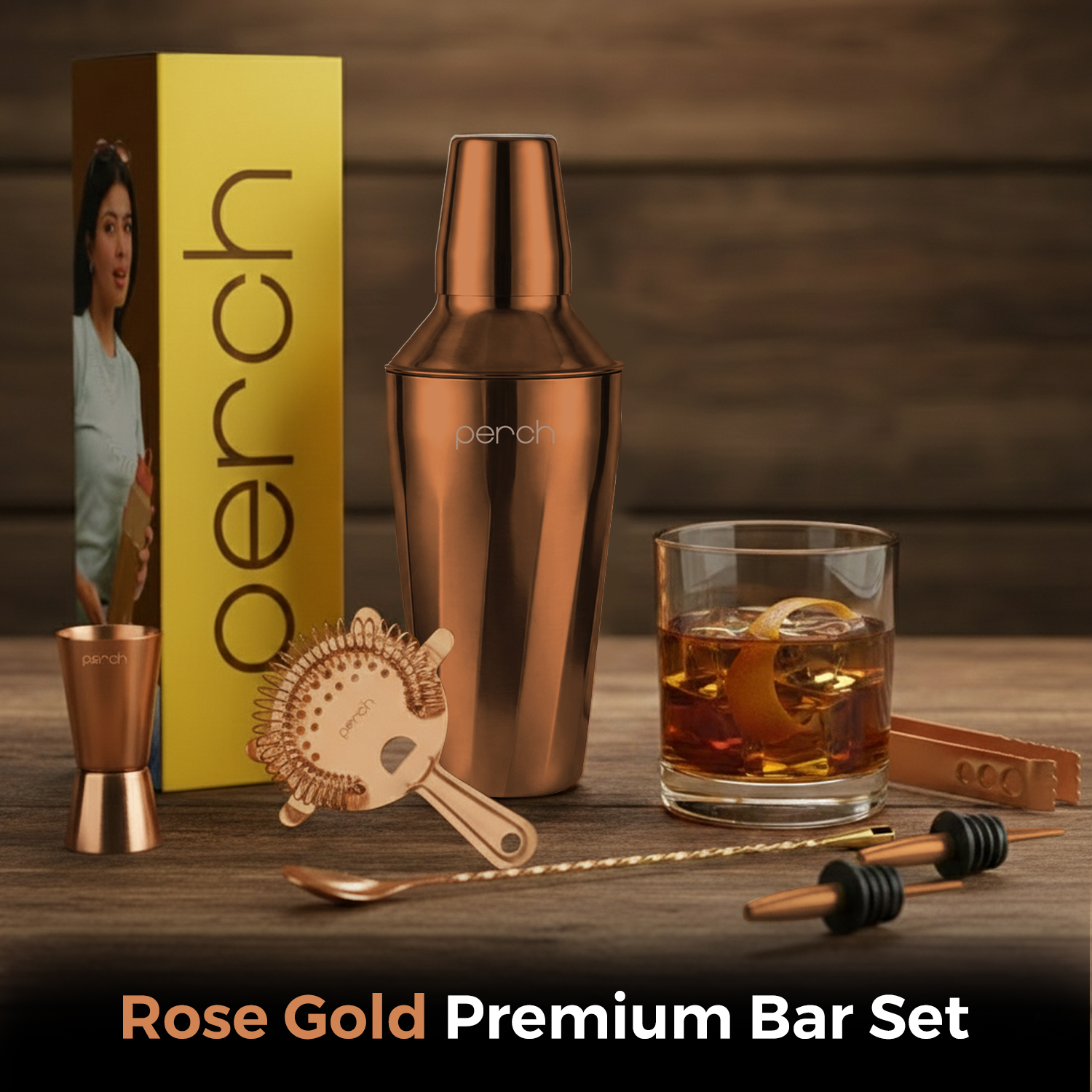 Craft 8-Piece Stainless Steel Twist Cocktail Shaker Set with Bar Tools – Rose Gold