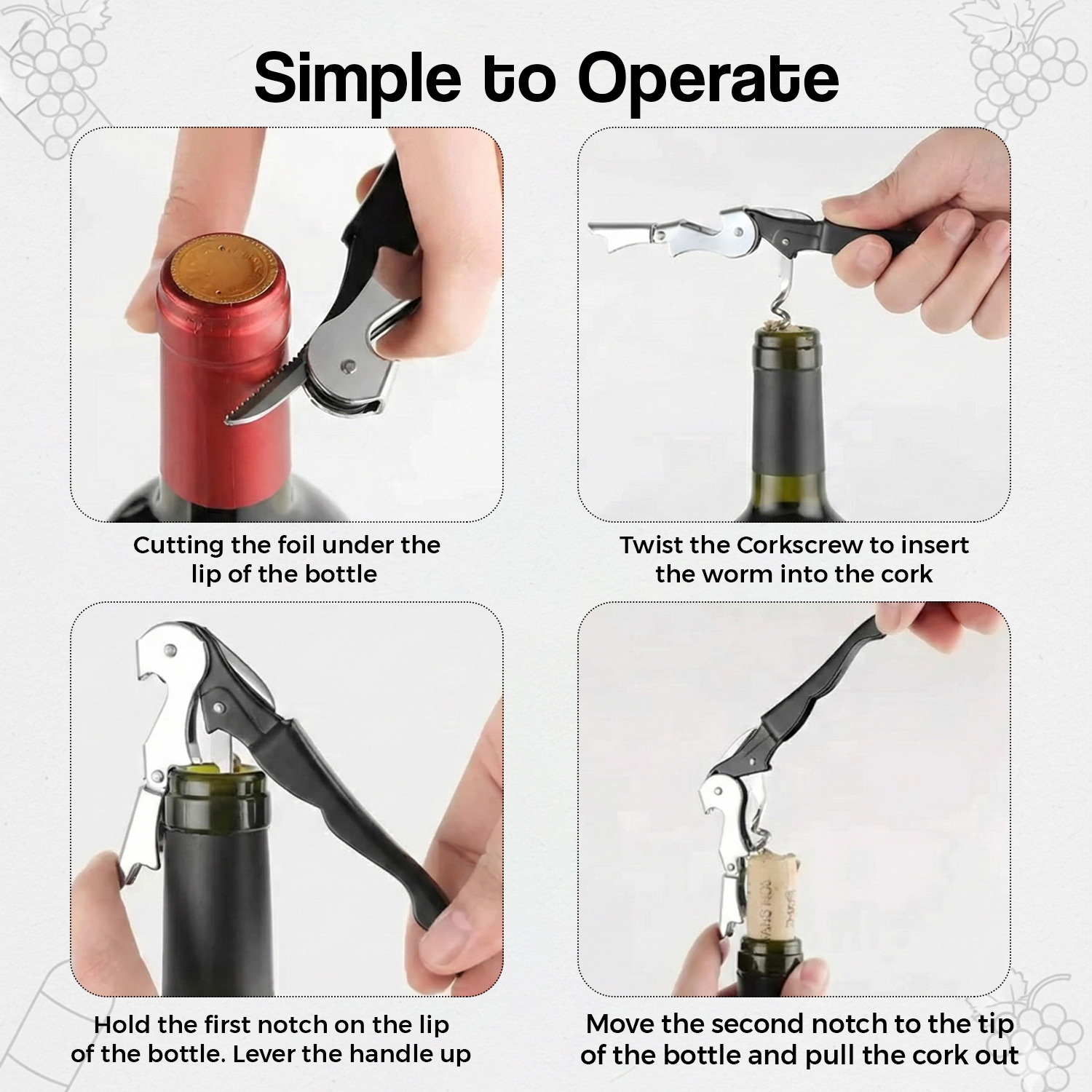 Corkscrew for Easy Wine Bottle Opening – Manual Wine Opener for Home Bar & Kitchen – Silver