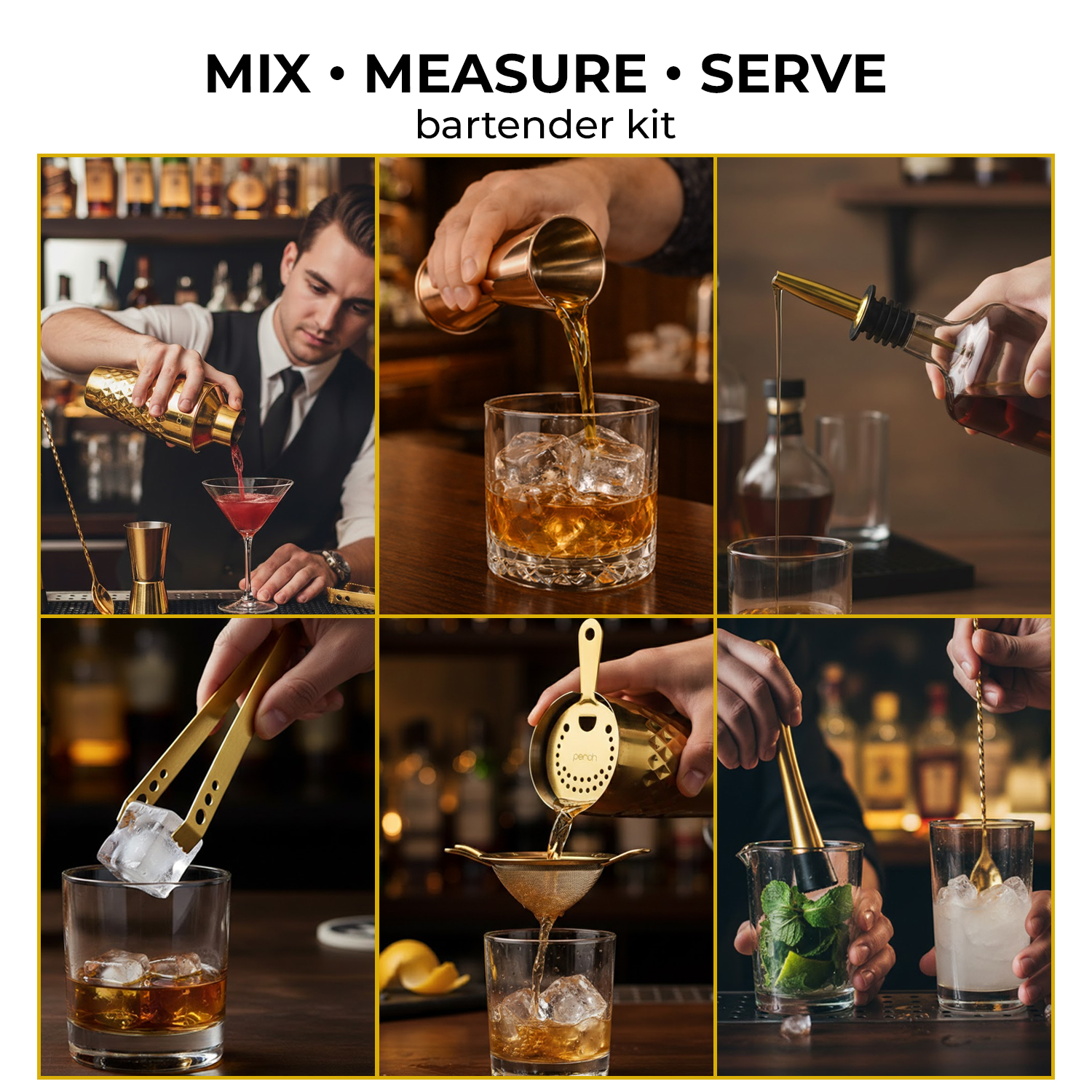 Craft 8-Piece Stainless Steel Diamond Cocktail Shaker Set with Bar Tools – Golden