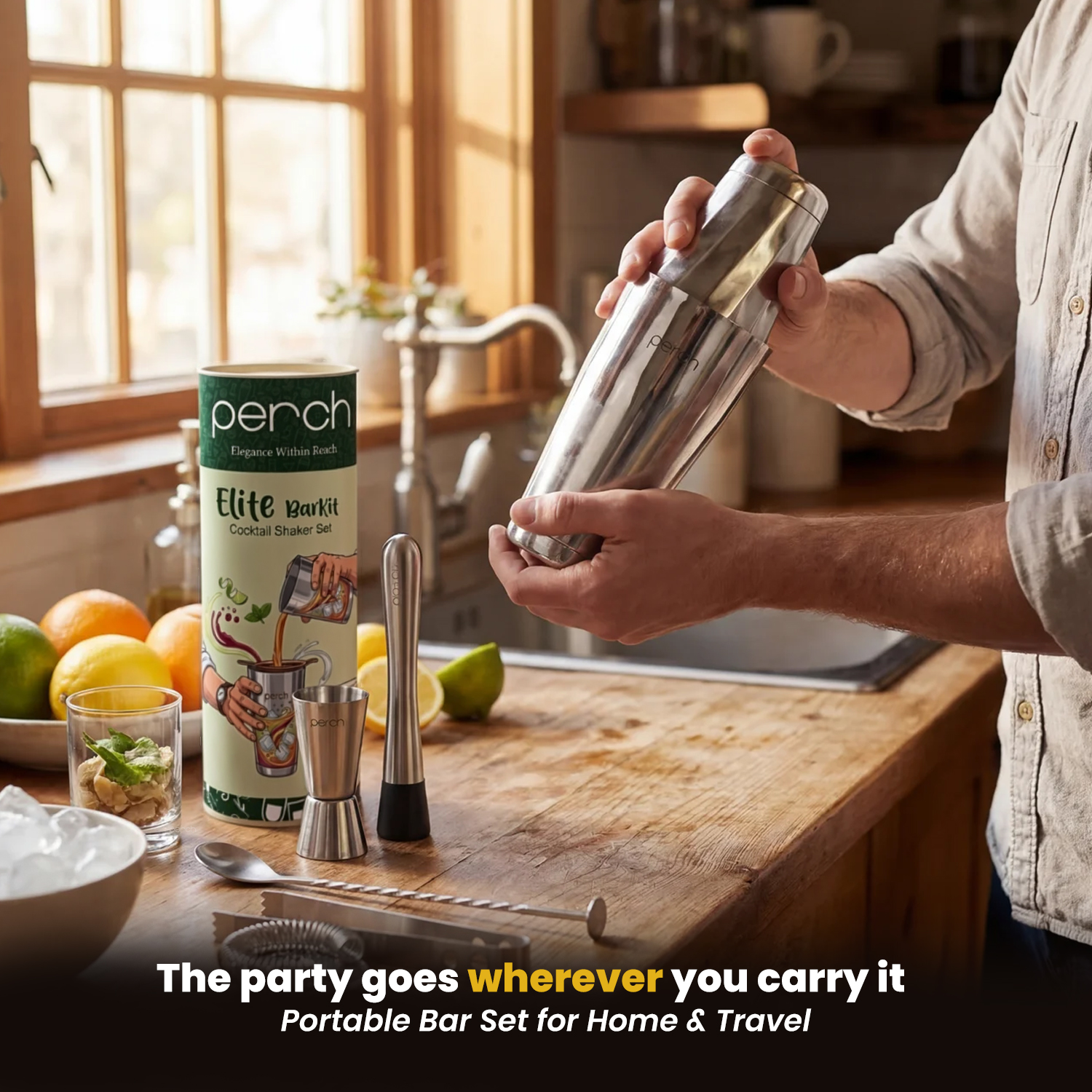 Elite 6-Piece Stainless Steel Bartender Kit | Twist Cocktail Shaker Set with Bar Tools - Silver