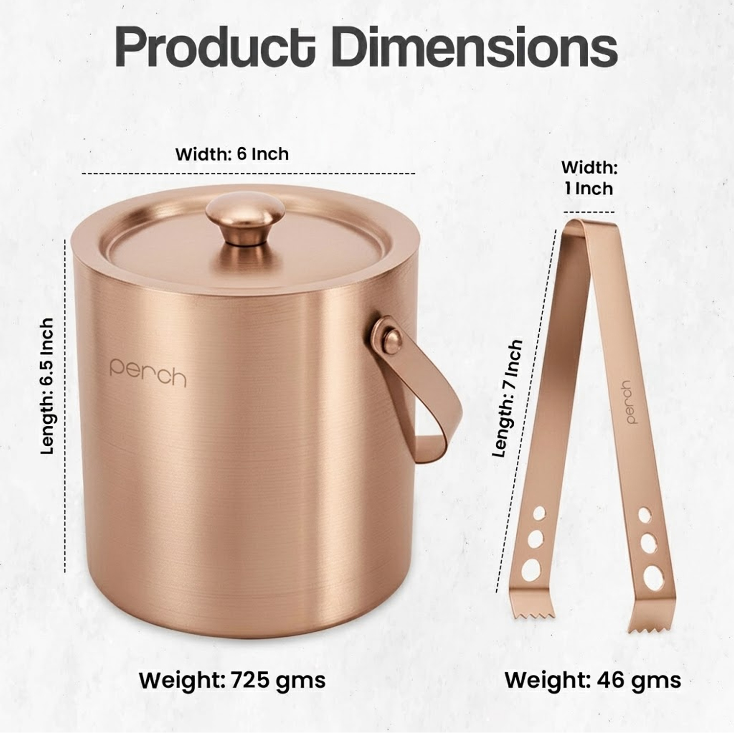 Rose Gold Stainless Steel Ice Bucket Set with Lid, Handle & Ice Tong – 1.5L