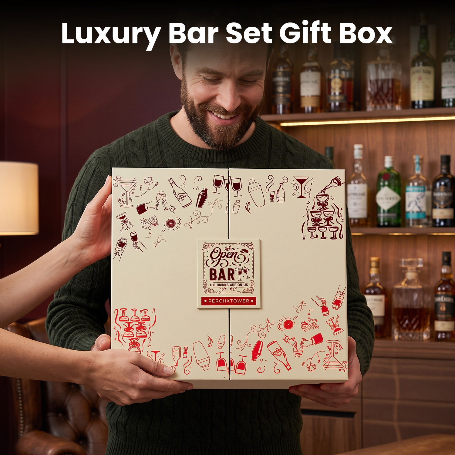 O' Holic 10-Piece Bartender Kit with Mango Wooden Stand | Belly Cocktail Shaker | Rose Gold