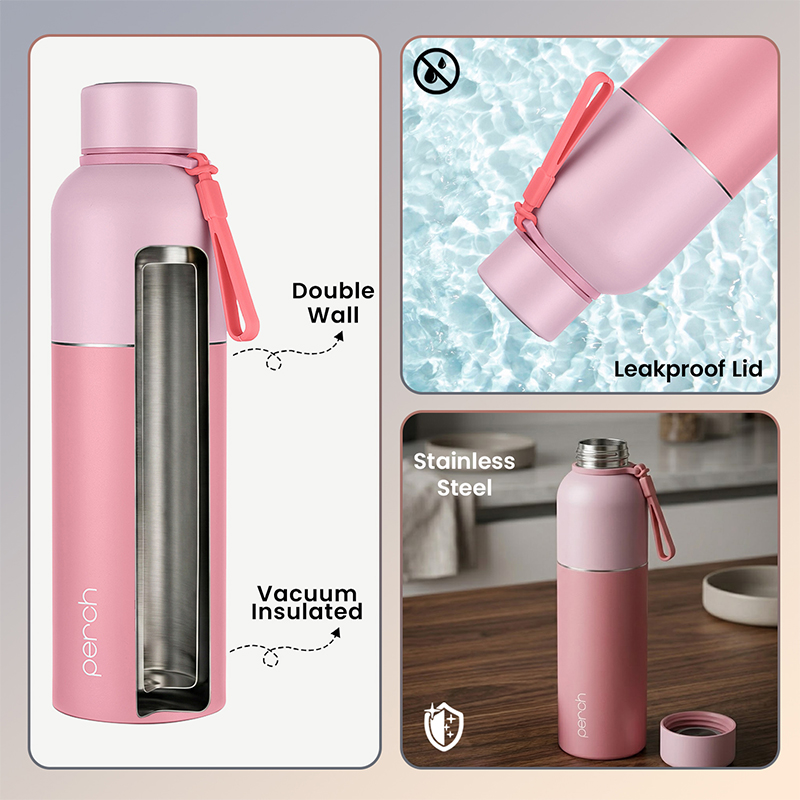 Zenith Insulated 1Ltr Water Bottle, Baby Pink