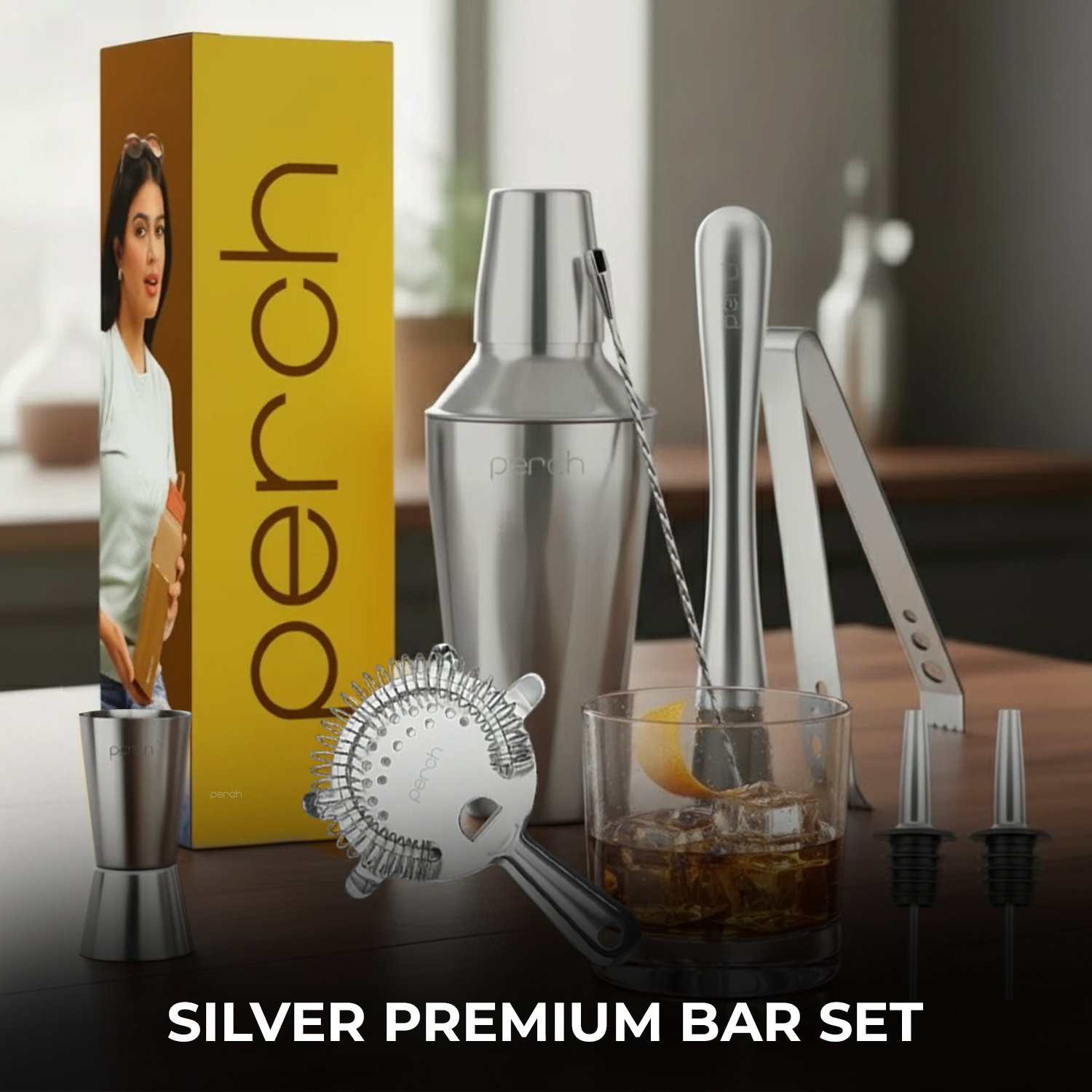 Craft 8-Piece Stainless Steel Twist Cocktail Shaker Set with Bar Tools – Silver