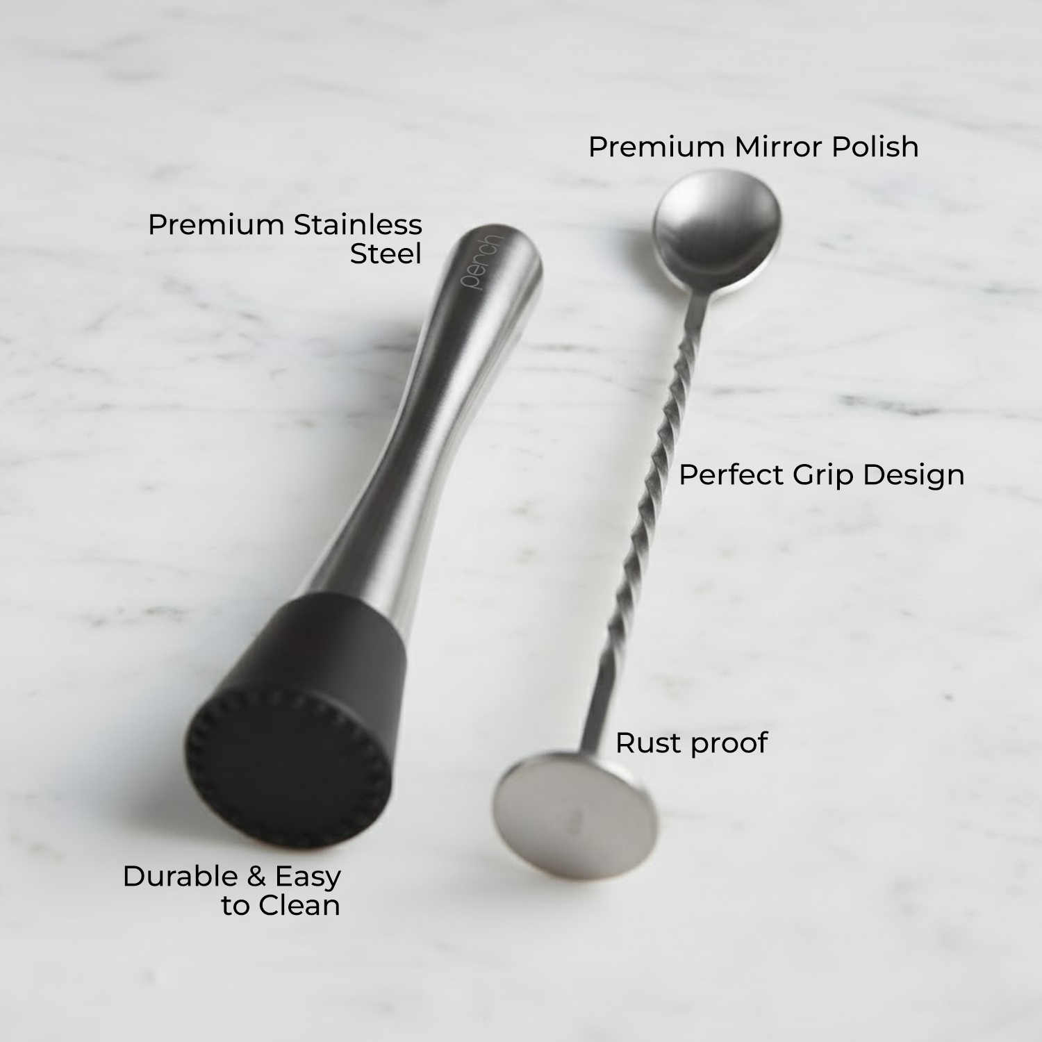 Bar Spoon & Muddler Set for Cocktails & Mocktails – Long Handle Stirring Spoon & Cocktail Muddler – Silver