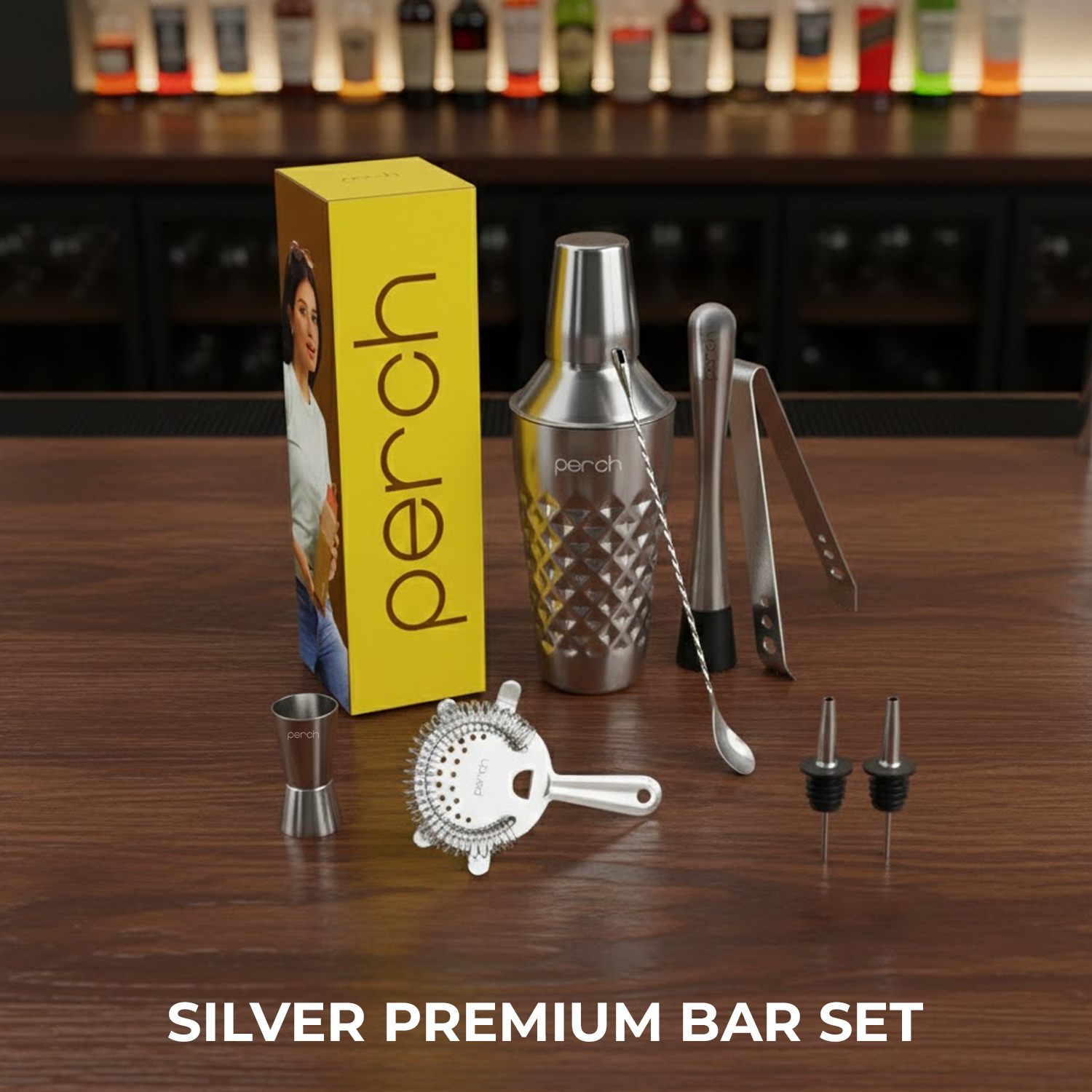 Craft 8-Piece Stainless Steel Diamond Cocktail Shaker Set with Bar Tools – Silver