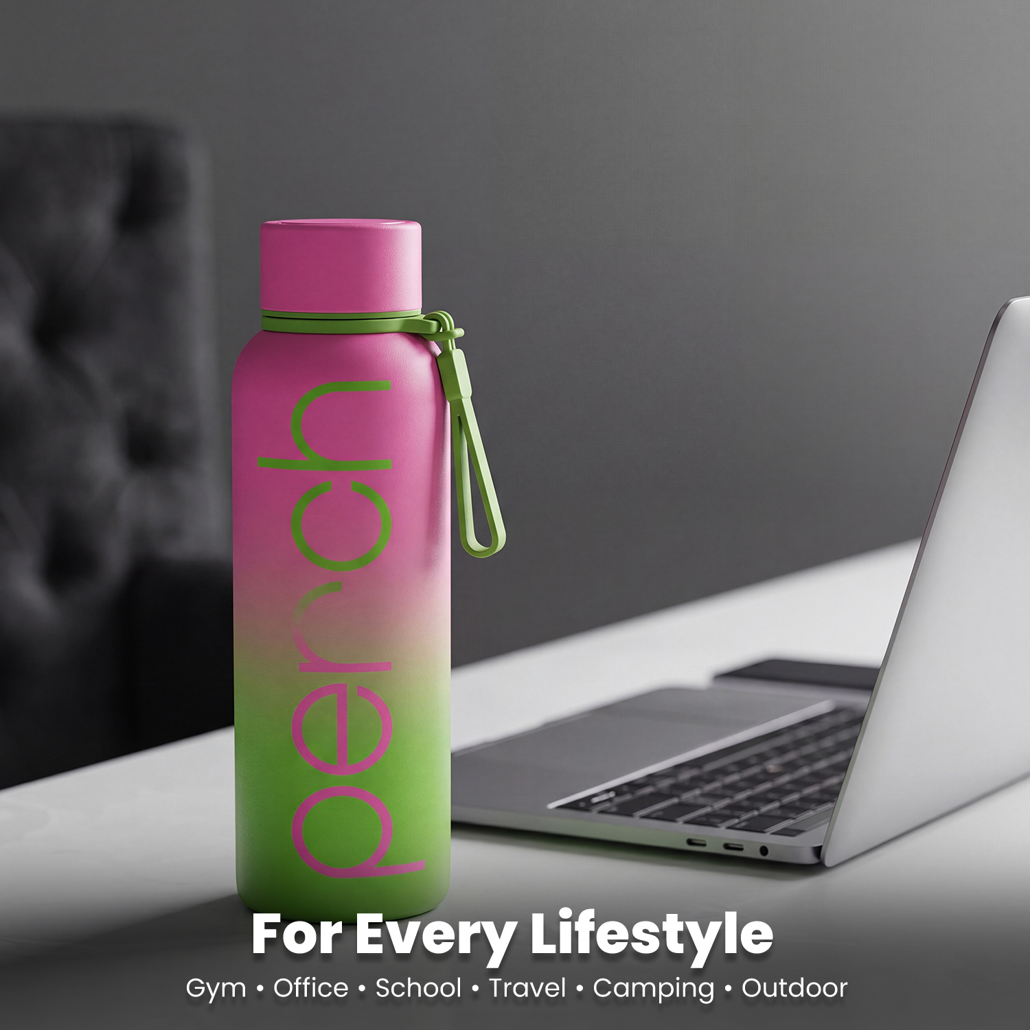 Zion Insulated 720ml Water Bottle, Neon Green & Pink