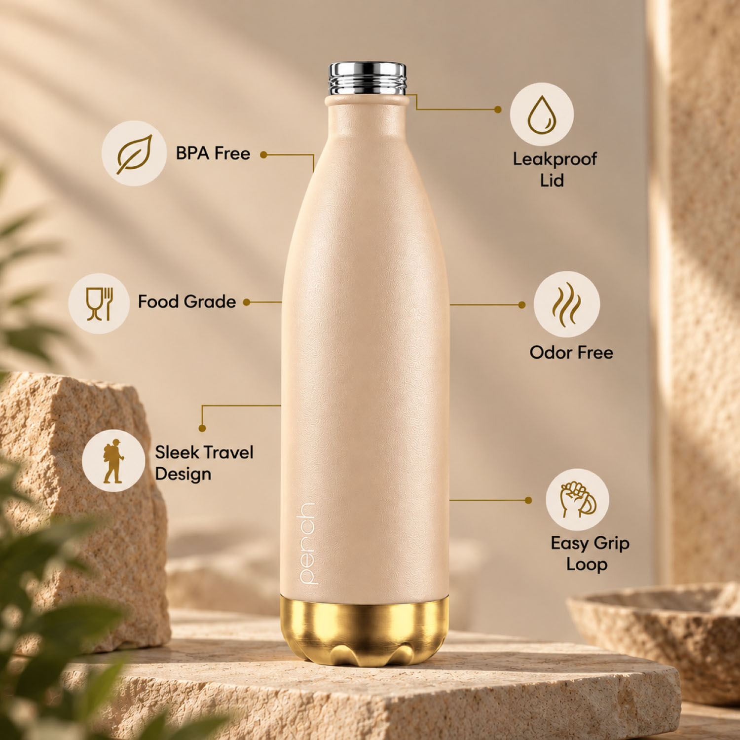 Retro 980ml Vacuum Insulated Stainless Steel Water Bottle, Golden-Amber