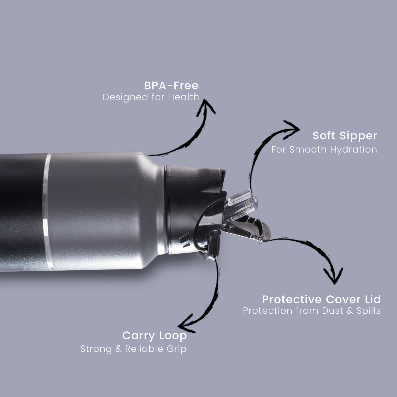 Magic 1Ltr Stainless Steel Water Bottle, Black & Grey