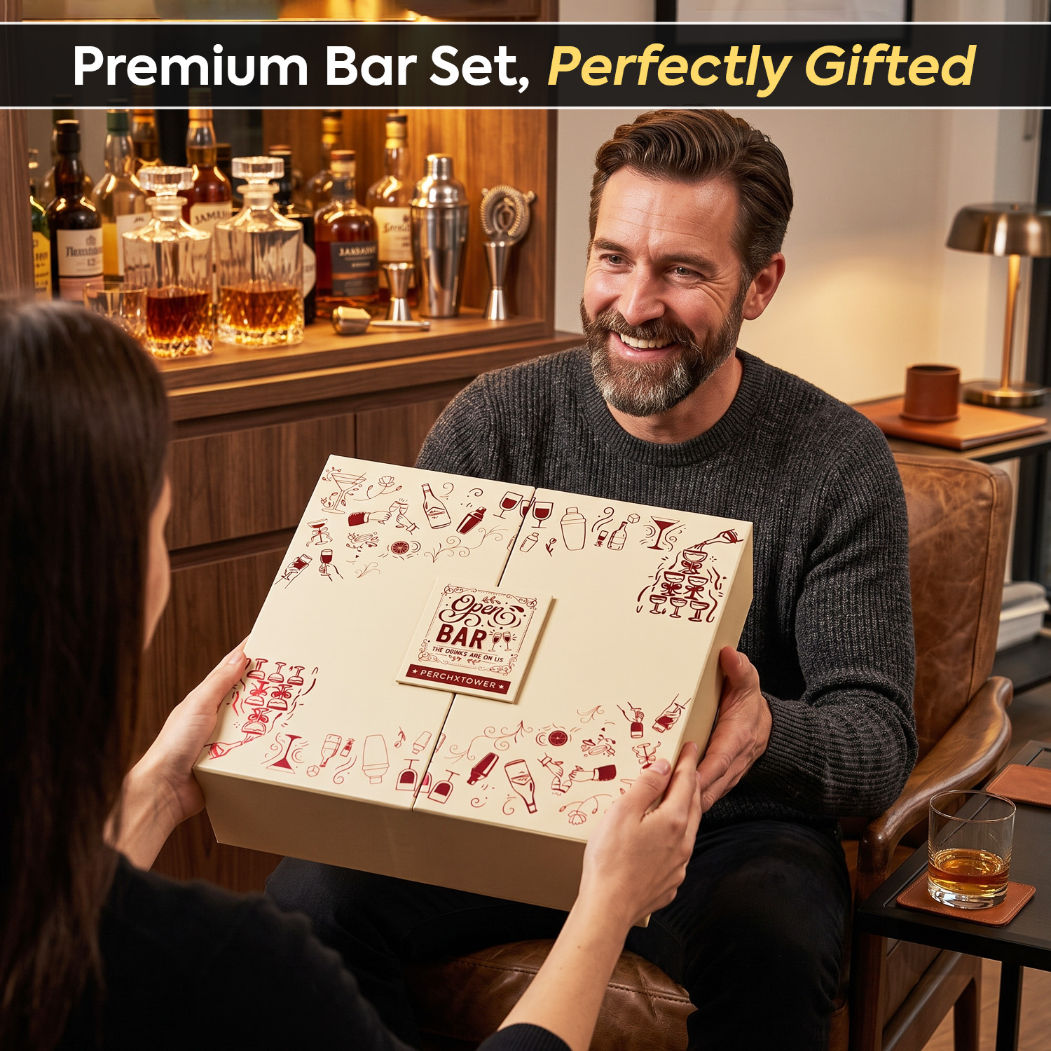 O' Holic 10-Piece Bartender Kit with Mango Wooden Stand | Diamond Cocktail Shaker Gift Set | Rose Gold