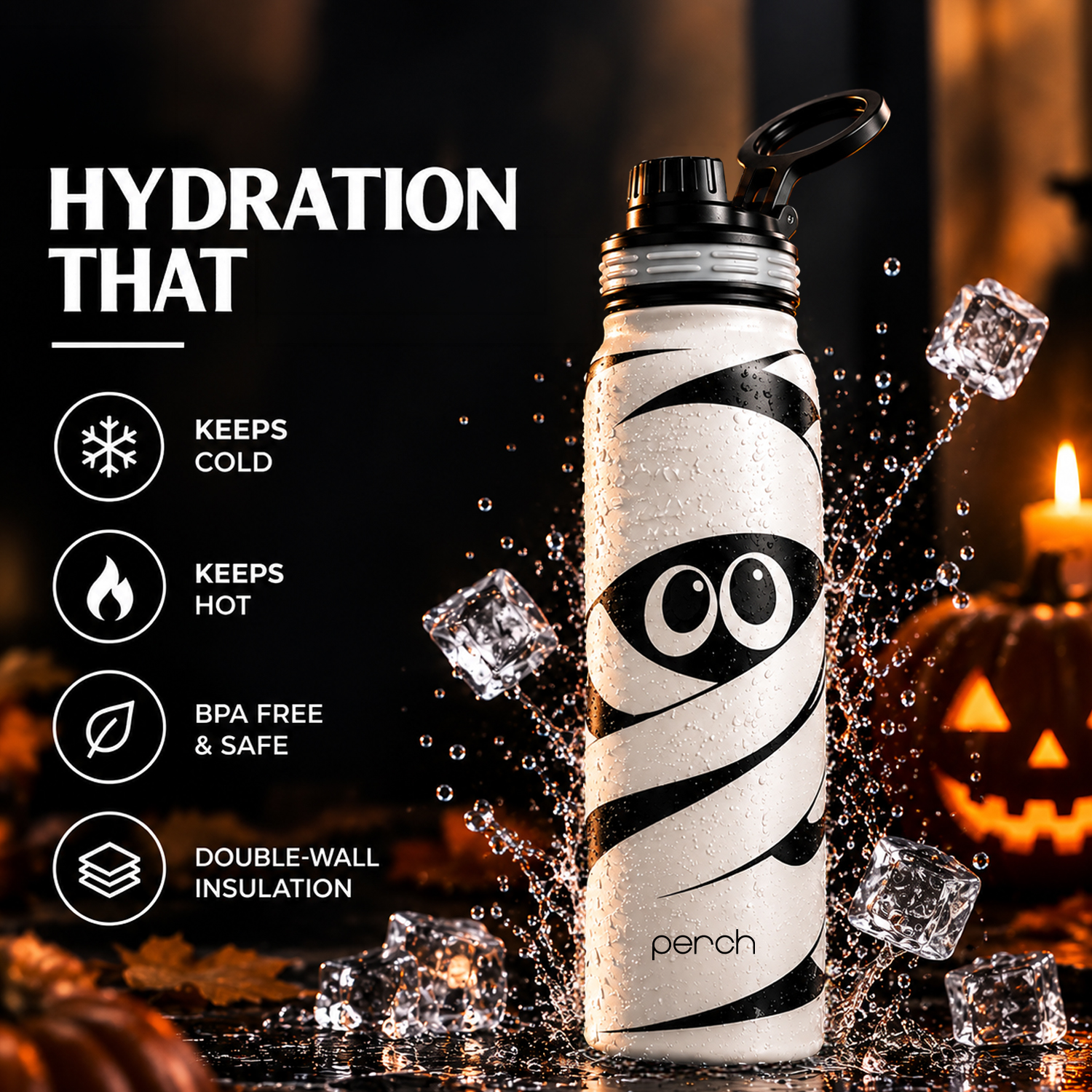 Halloween 740ml Insulated Water Bottle Mummy Print