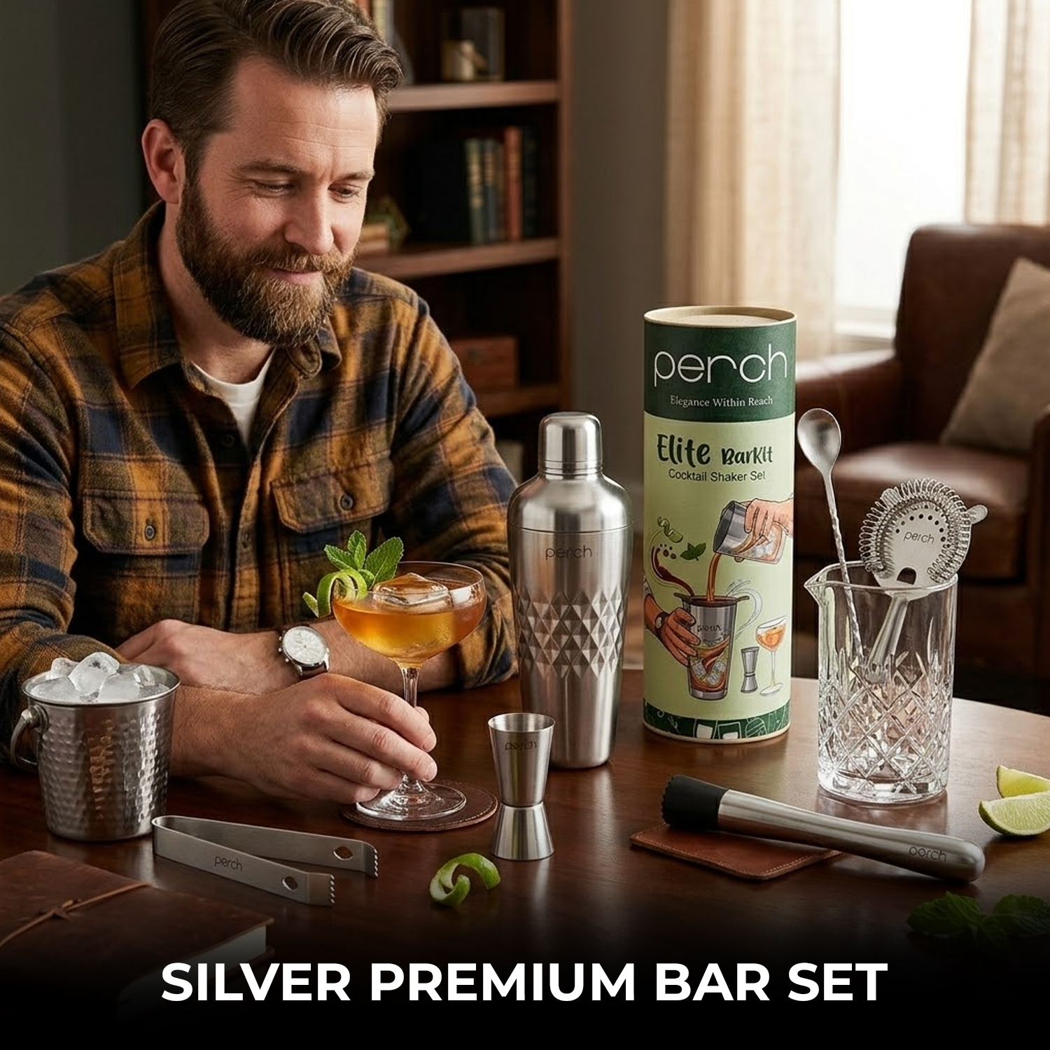 Elite 6-Piece Stainless Steel Bartender Kit | Belly Cocktail Shaker Set with Bar Tools -Silver