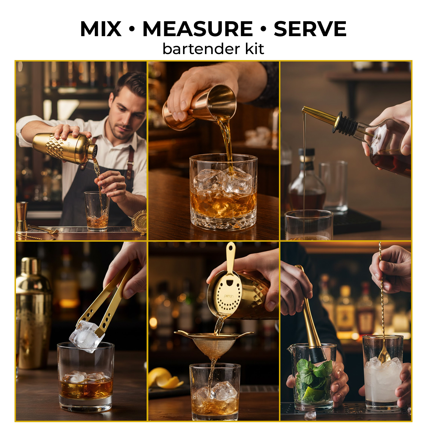 Craft 8-Piece Stainless Steel Belly Cocktail Shaker Set with Bar Tools – Golden