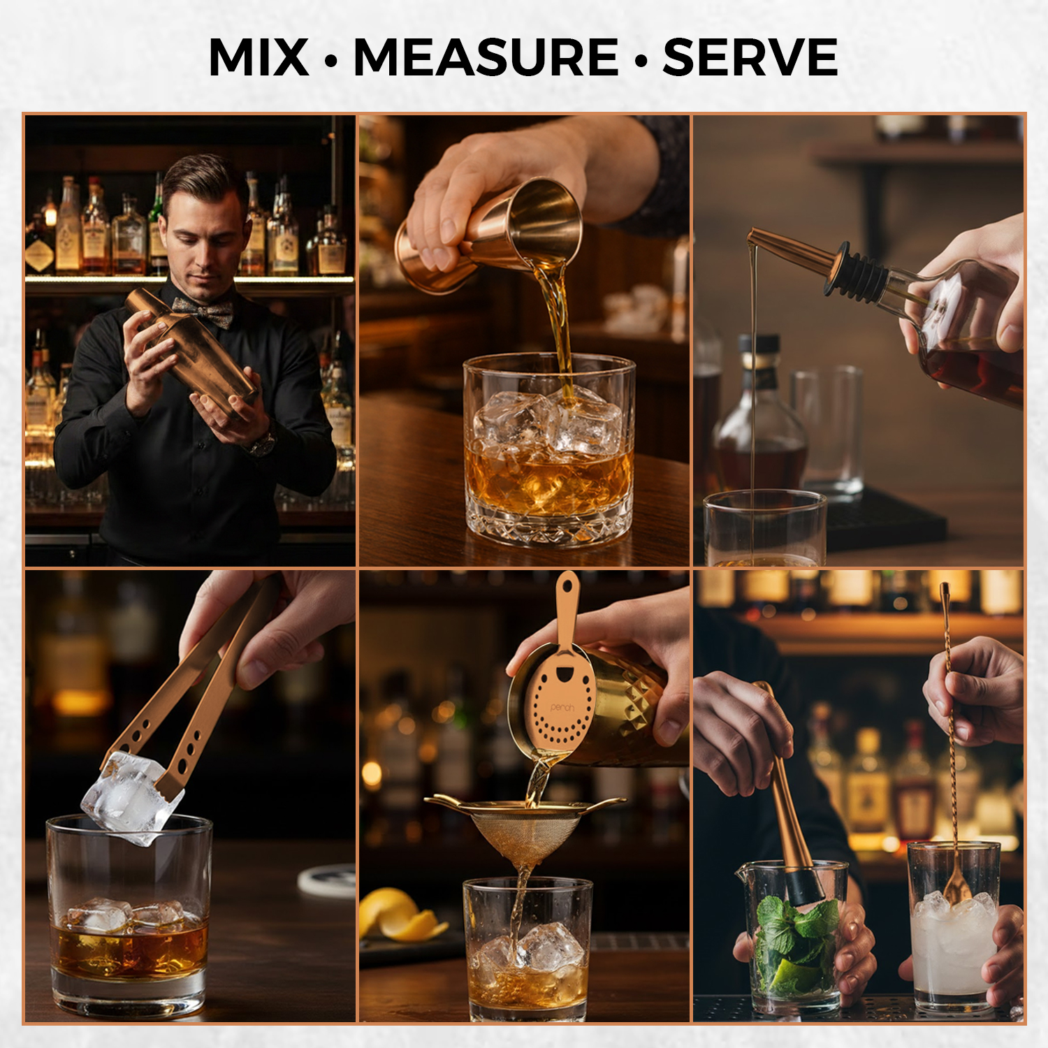 Craft 8-Piece Stainless Steel Twist Cocktail Shaker Set with Bar Tools – Rose Gold