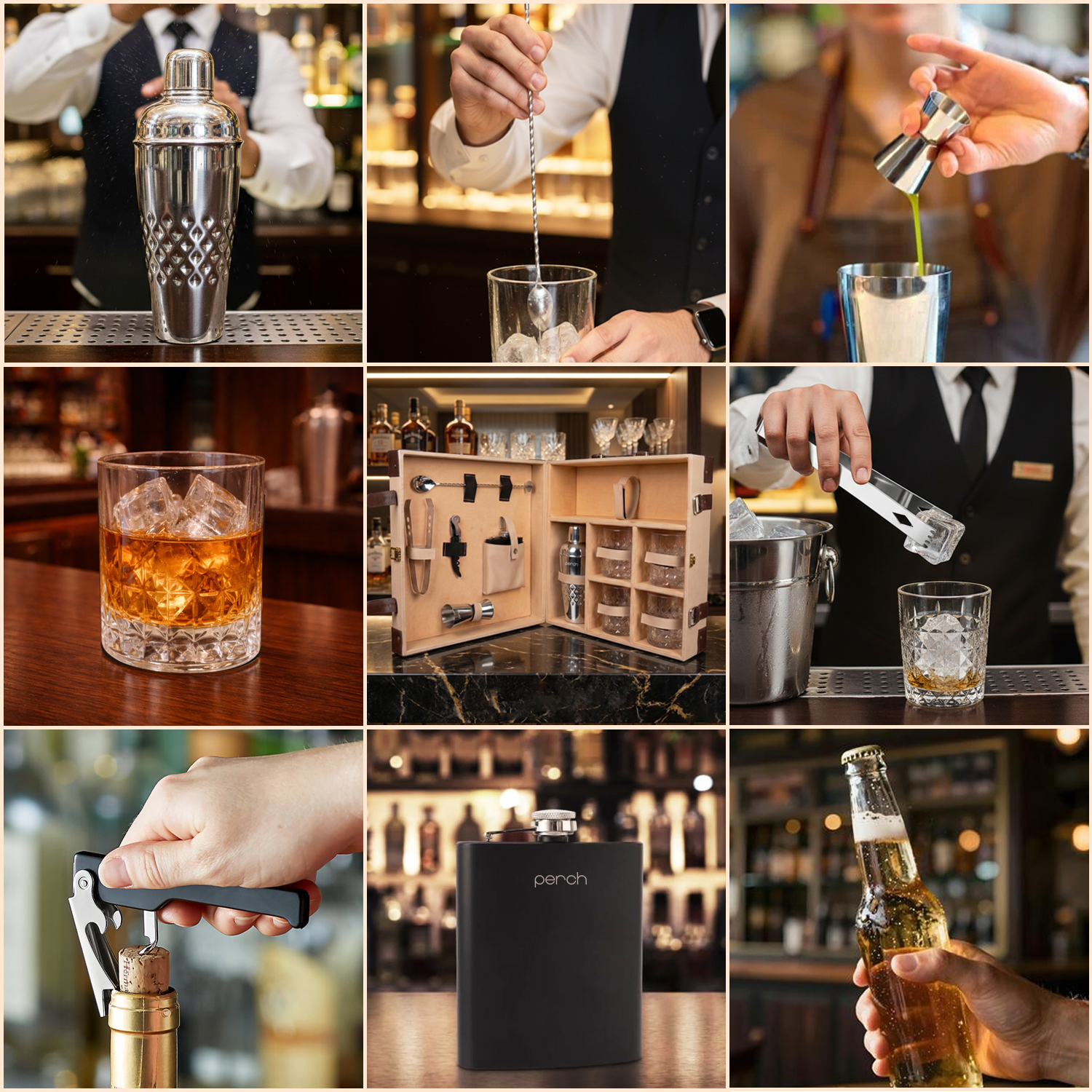 11-Piece Brown Leatherette Suitcase Bar Set with Belly Cocktail Shaker & 4 Whisky Glasses – Silver