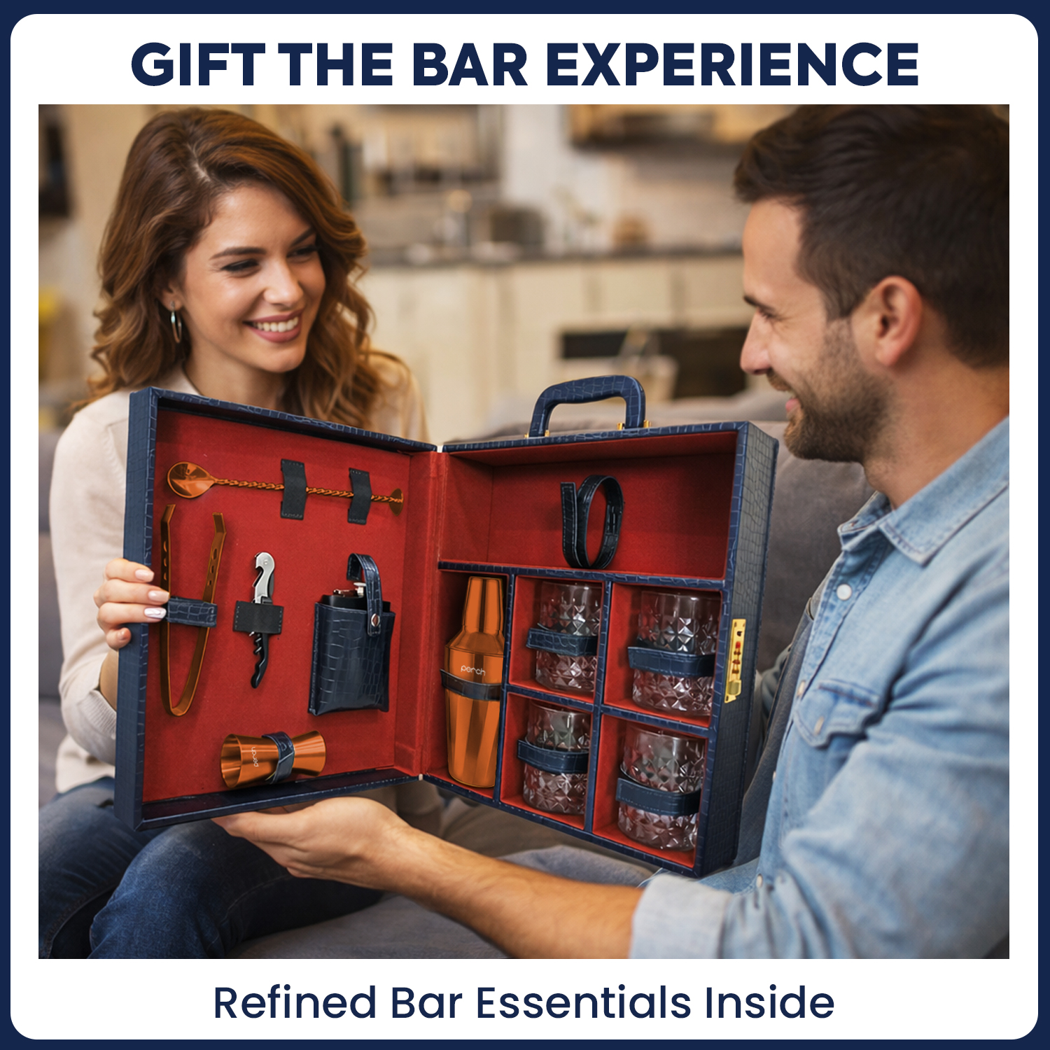 11-Piece Crocodile Print Leatherette Suitcase Bar Set with Twist Cocktail Shaker & 4 Whisky Glasses – Rose Gold