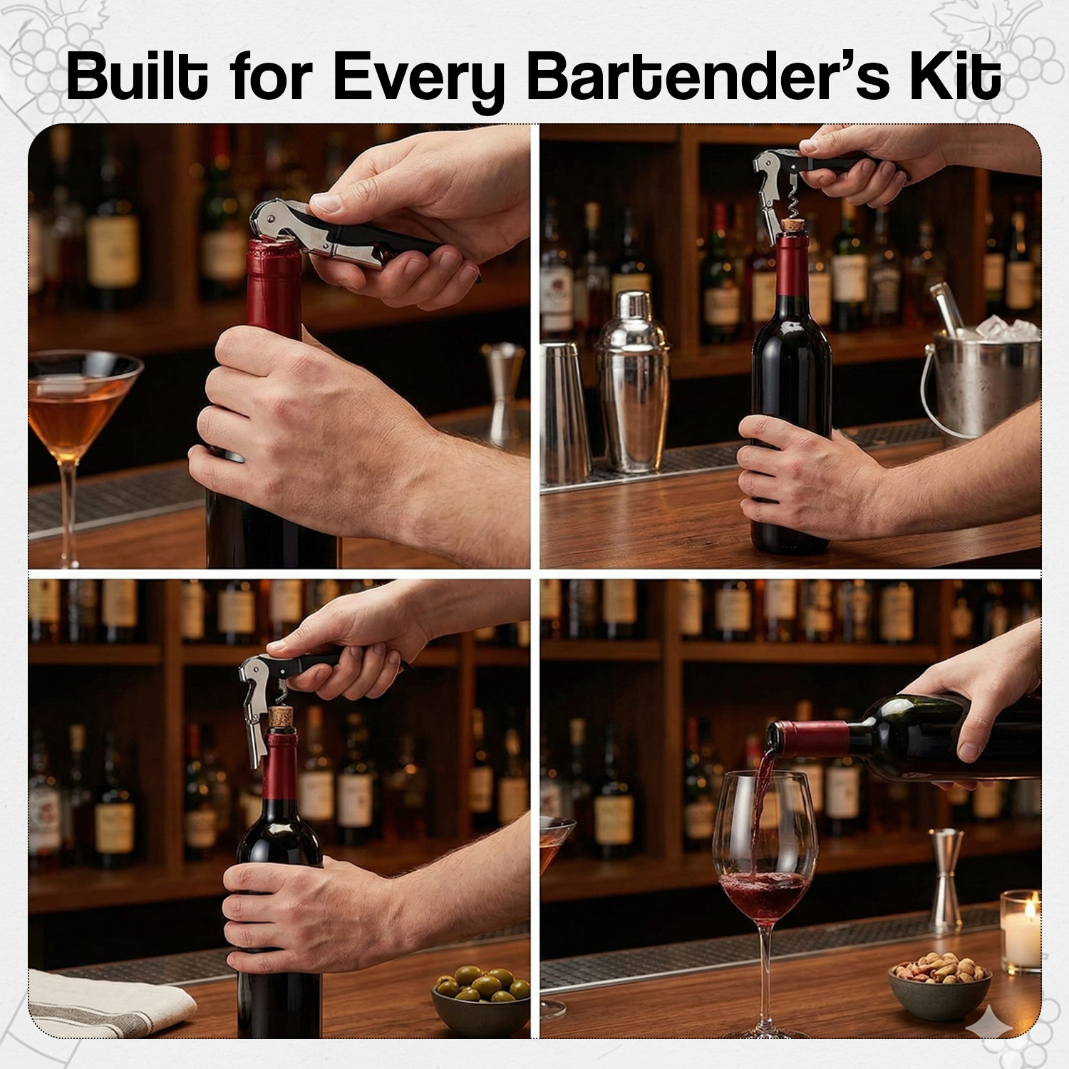 Corkscrew for Easy Wine Bottle Opening – Manual Wine Opener for Home Bar & Kitchen – Silver
