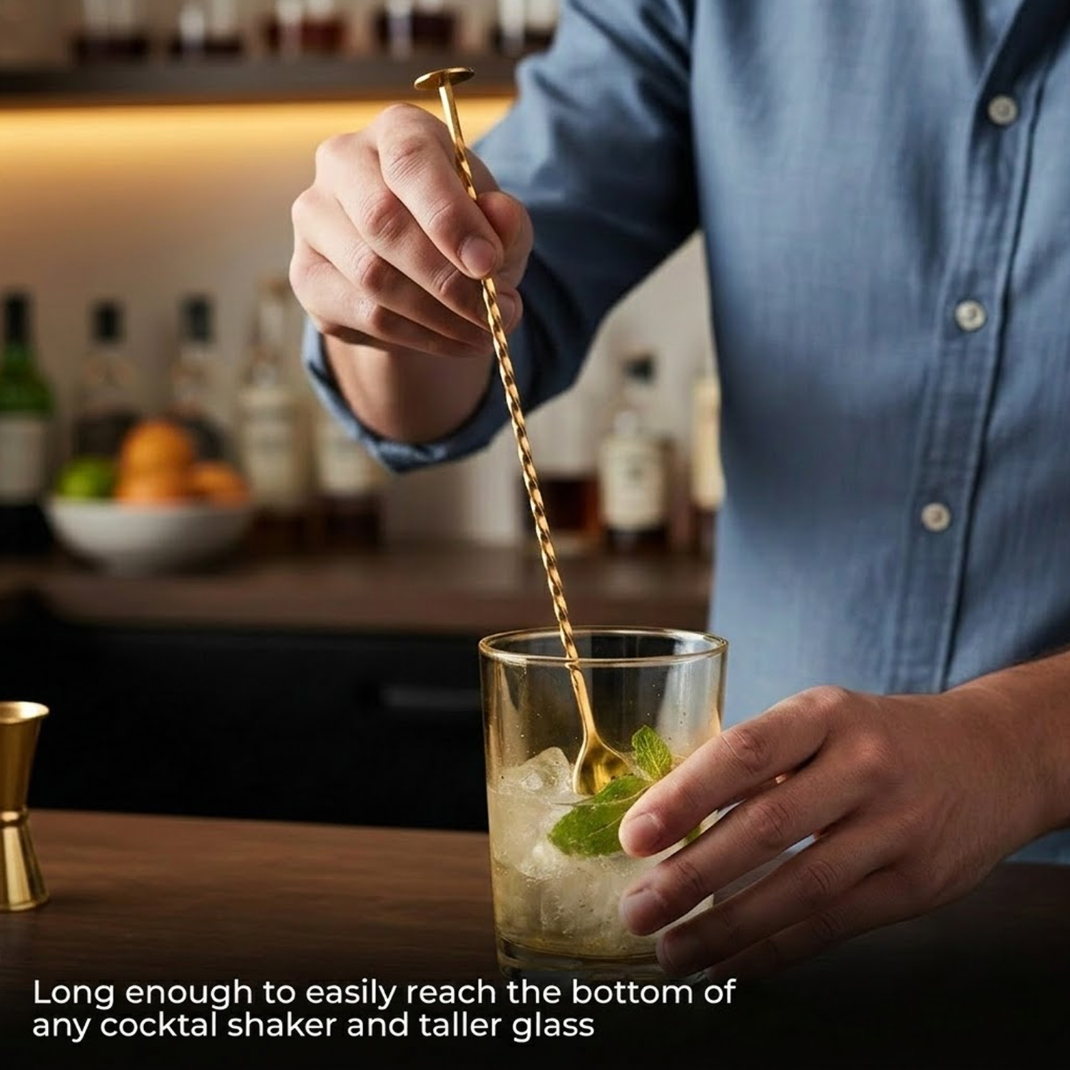 Bar Spoon for Cocktails & Mocktails – Long Handle Stirring Spoon – Gold