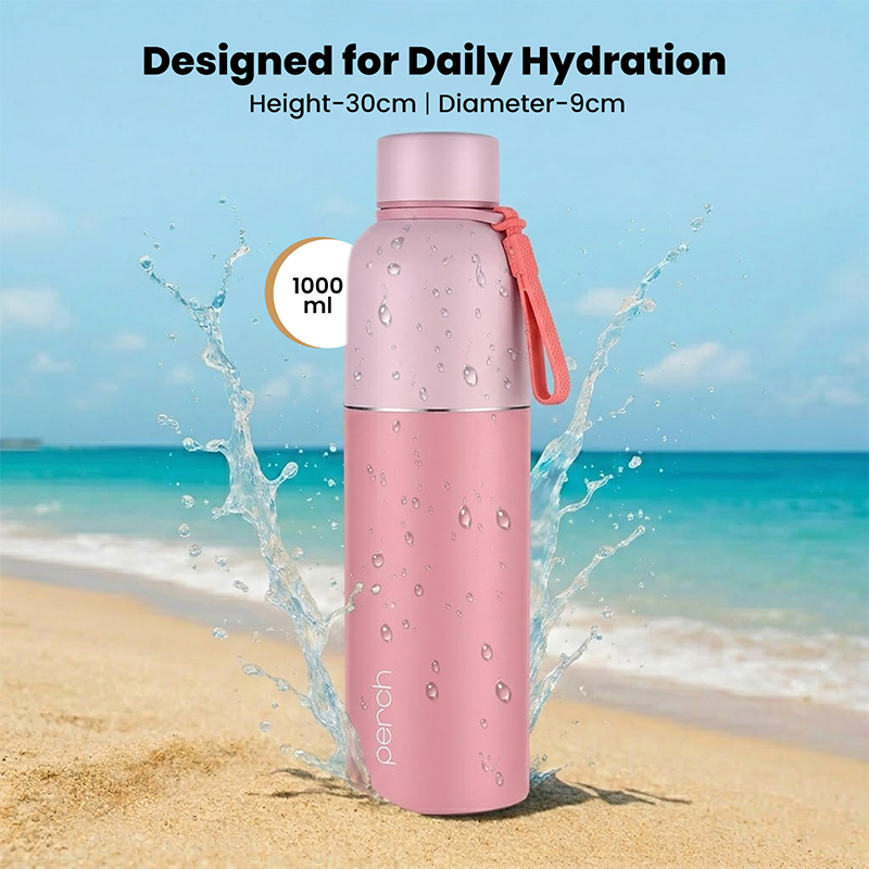 Zenith Insulated 1Ltr Water Bottle, Baby Pink