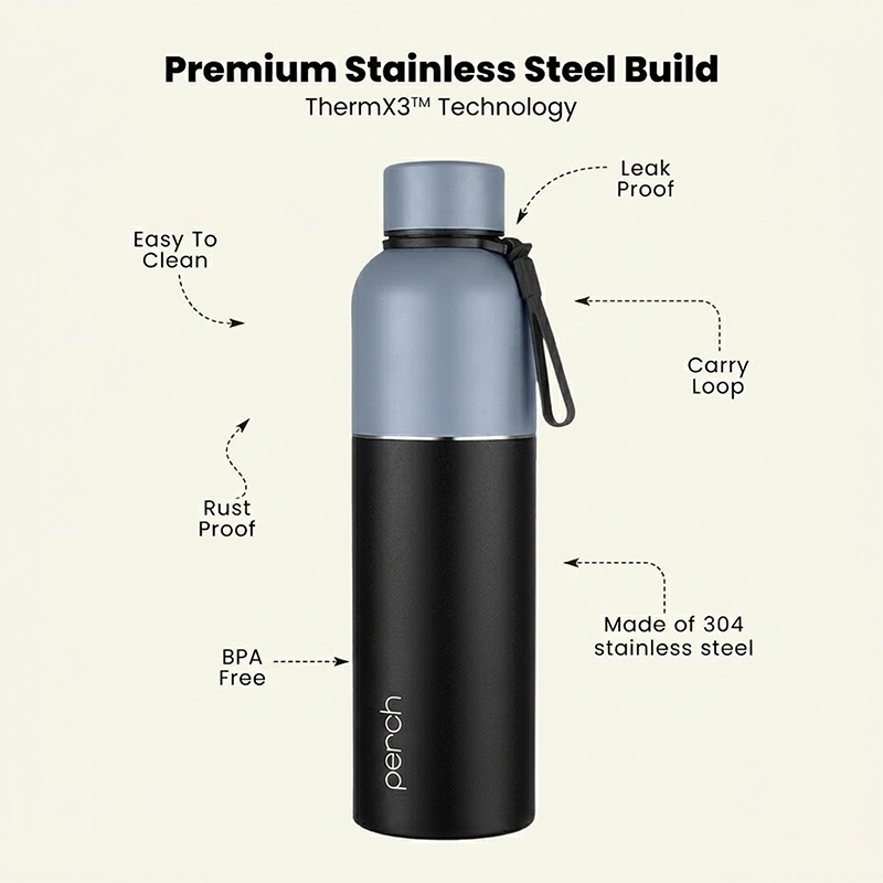 Zenith Insulated 1Ltr Water Bottle, Knight Black