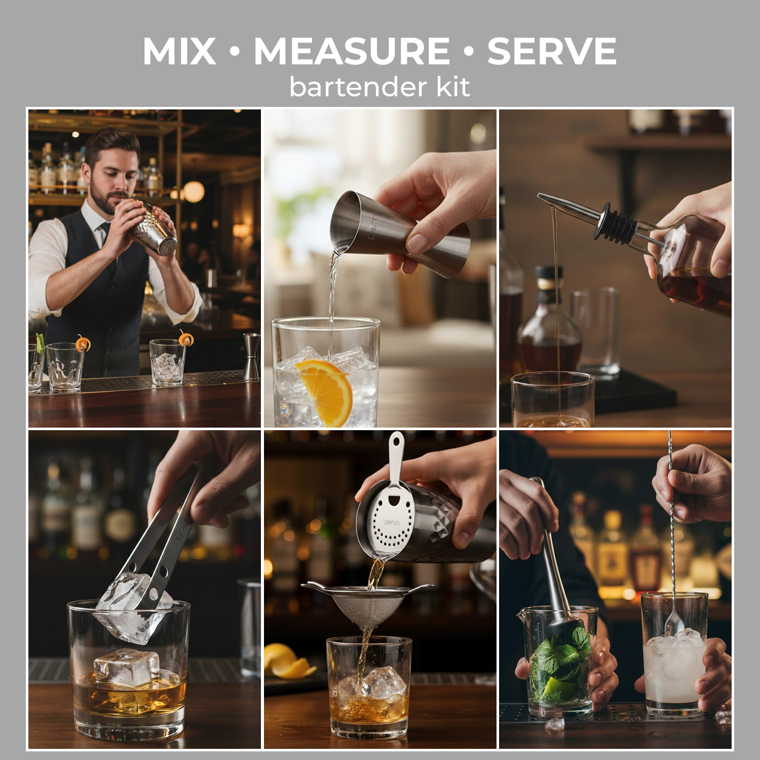 Craft 8-Piece Stainless Steel Belly Cocktail Shaker Set with Bar Tools – Silver