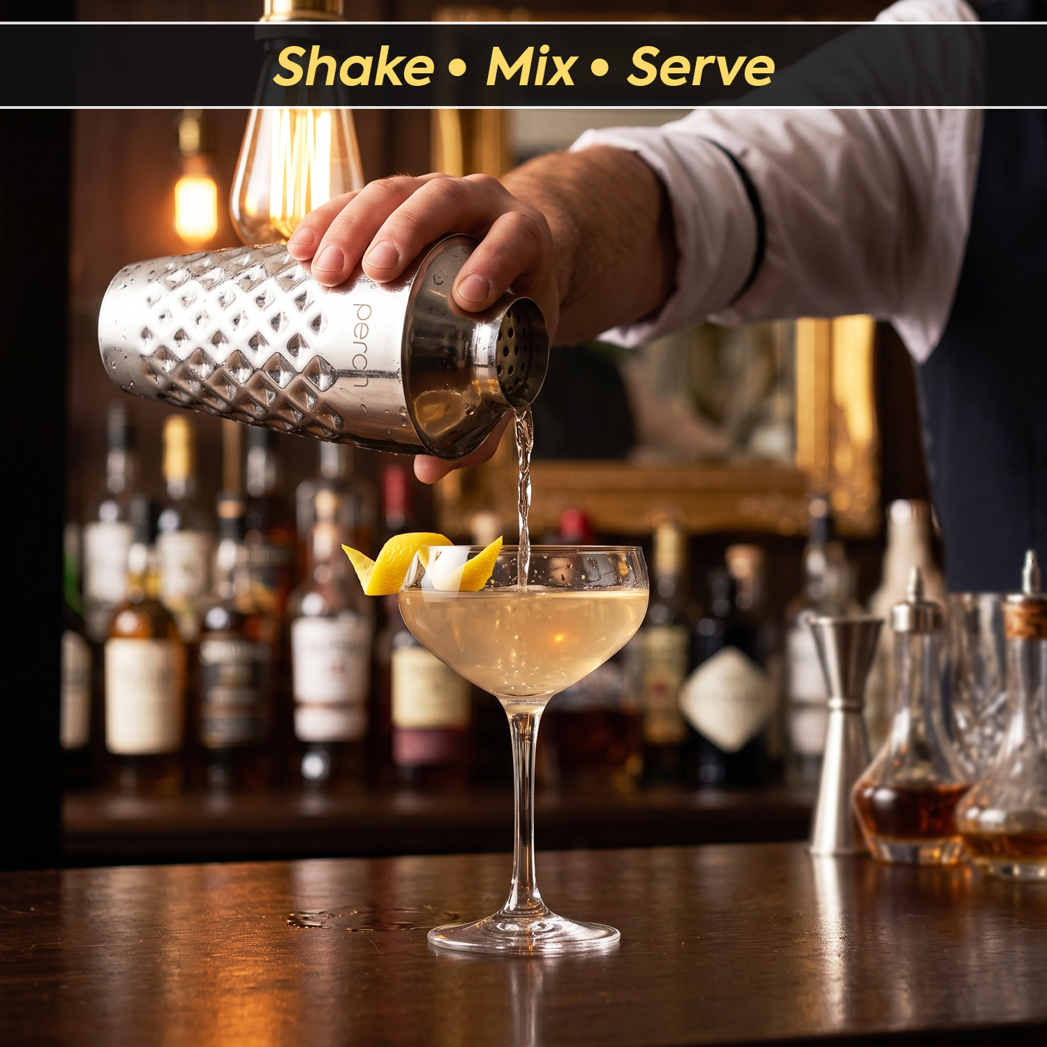 O' Holic 10-Piece Bartender Kit with Mango Wooden Stand | Diamond Cocktail Shaker | Silver