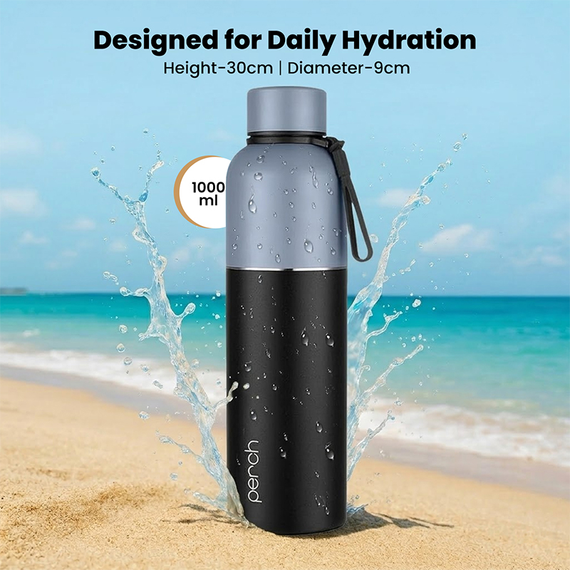 Zenith Insulated 1Ltr Water Bottle, Knight Black