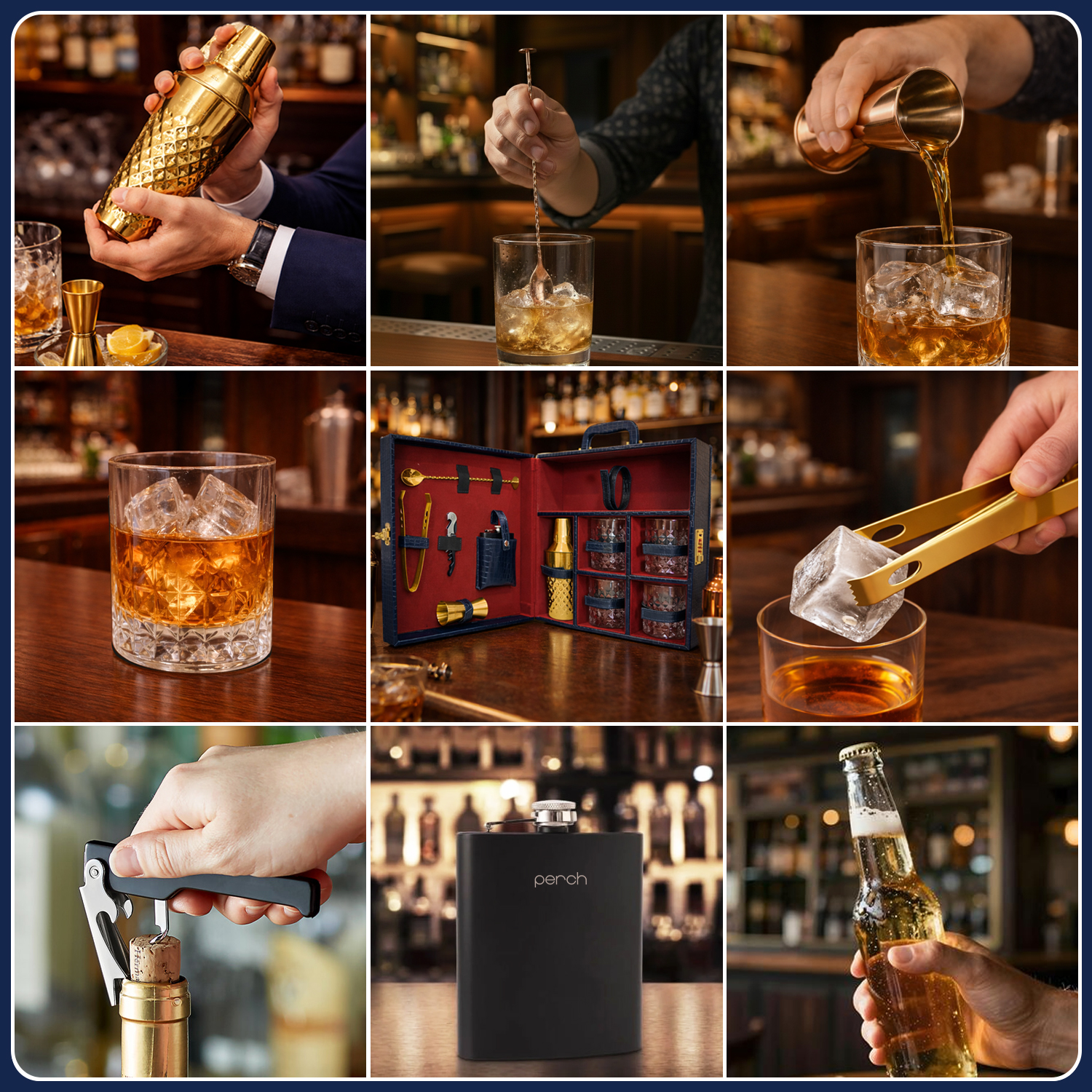 11-Piece Crocodile Print Leatherette Suitcase Bar Set with Diamond Cocktail Shaker & 4 Whisky Glasses – Golden