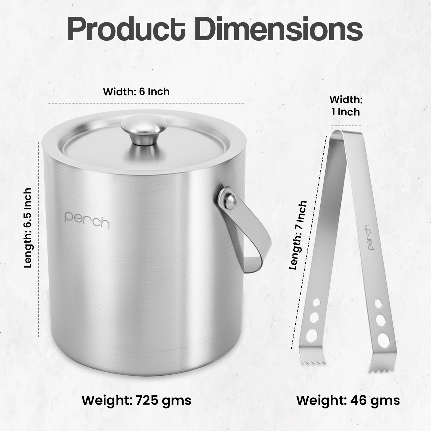 Silver Stainless Steel Ice Bucket Set with Lid, Handle & Ice Tong – 1.5L