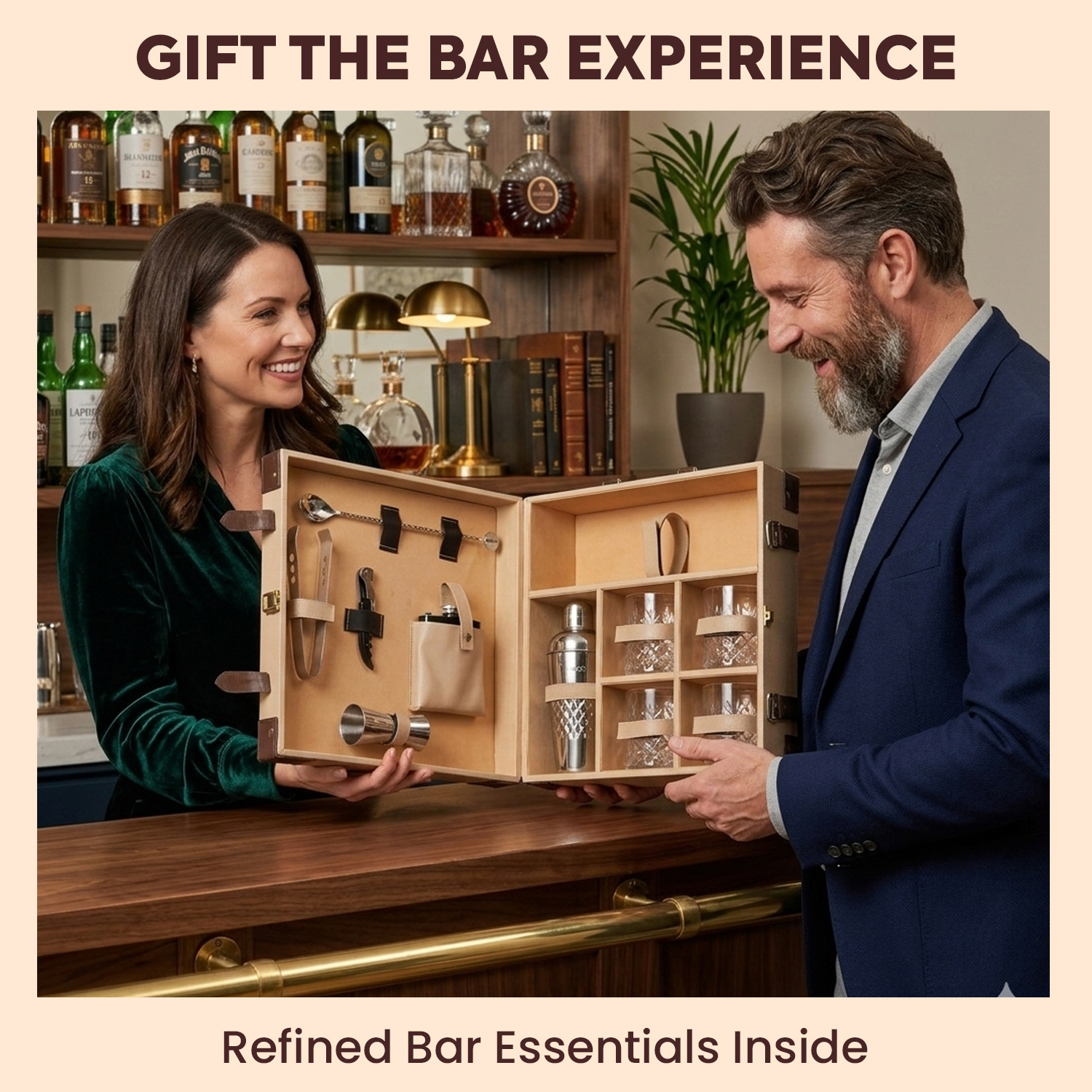11-Piece Brown Leatherette Suitcase Bar Set with Belly Cocktail Shaker & 4 Whisky Glasses – Silver