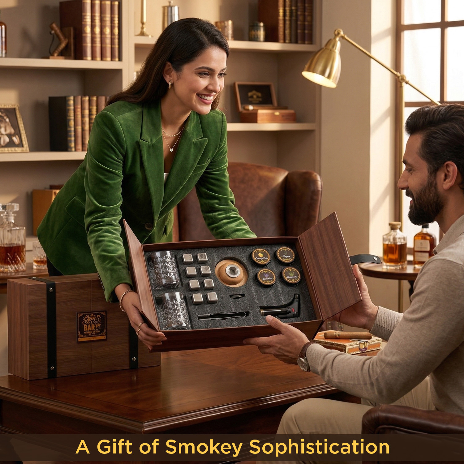 Cocktail Smoker Kit with Torch | Whiskey & Bourbon Smoke Infuser Set with 2 Glasses, 4 Natural Wood Chip Flavors & Whiskey Stones