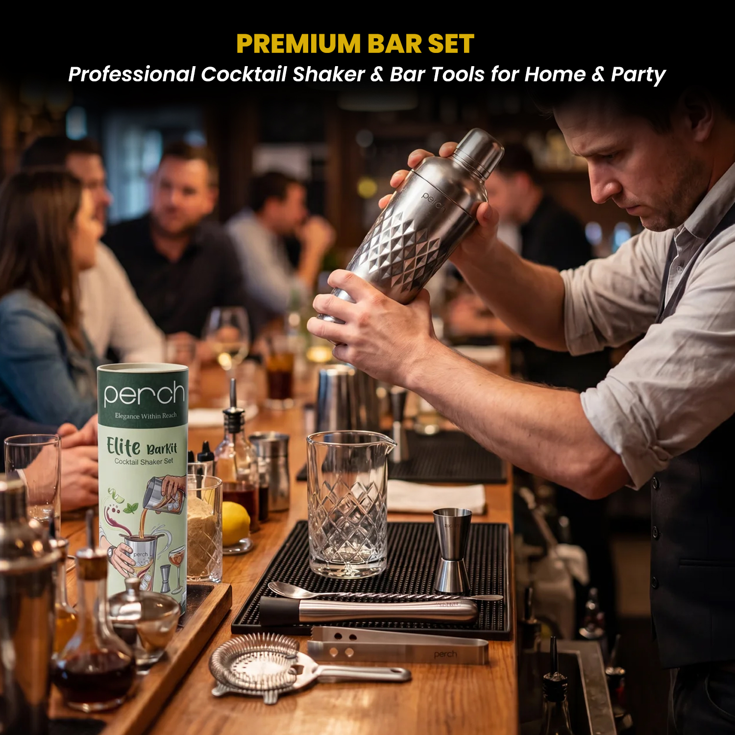 Elite 6-Piece Stainless Steel Bartender Kit | Belly Cocktail Shaker Set with Bar Tools -Silver