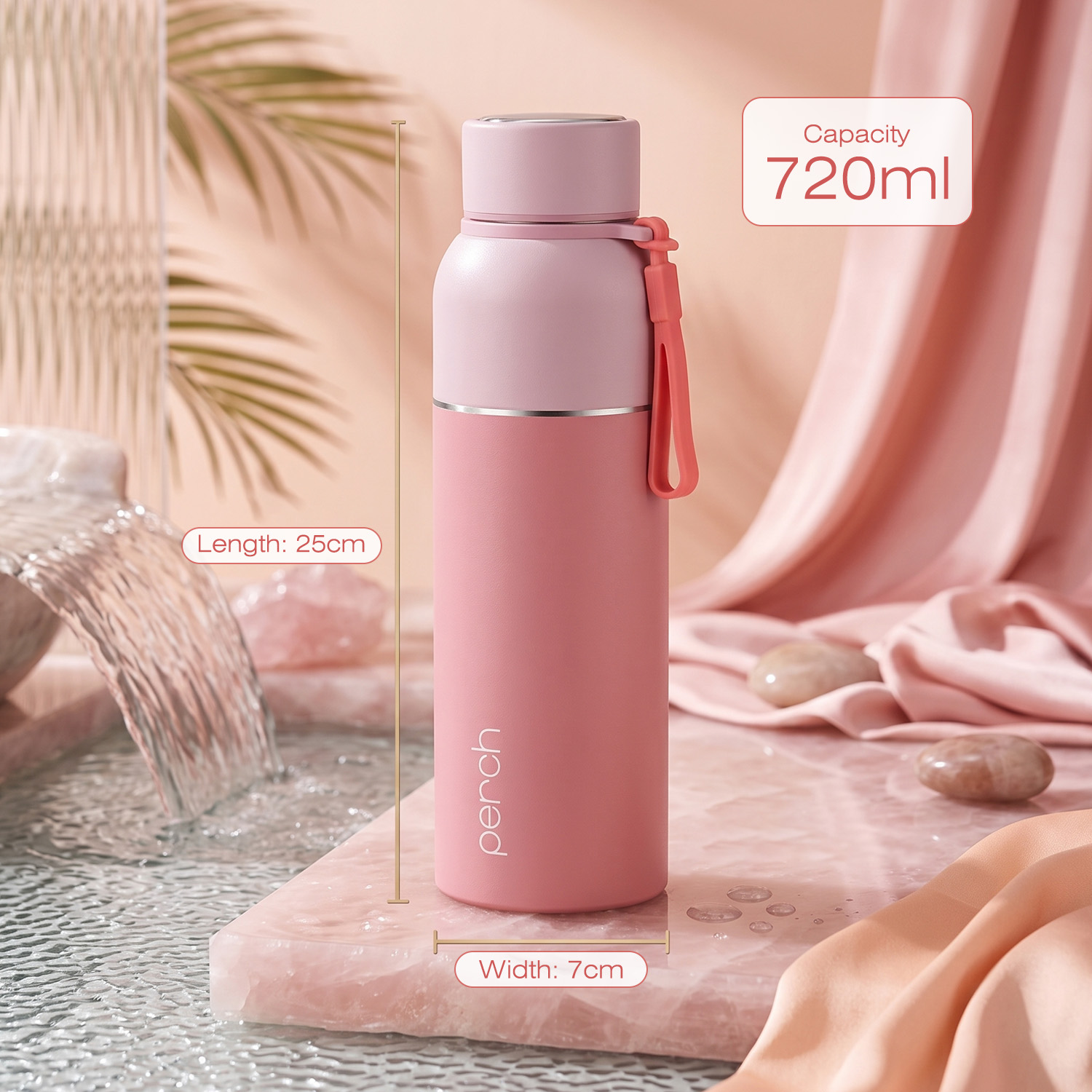 Zenith Insulated 720ml Water Bottle, Baby Pink