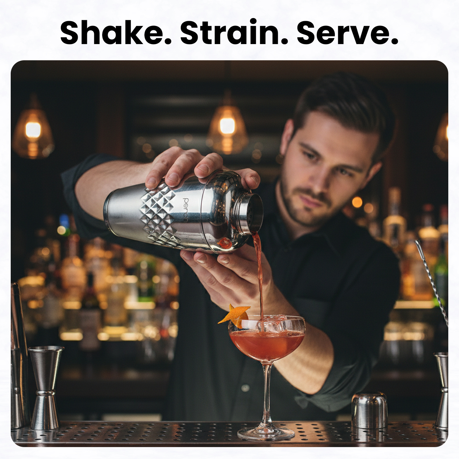 Cocktail Shaker for Cocktails & Mocktails – Stainless Steel Bar Shaker for Mixing Drinks – Silver