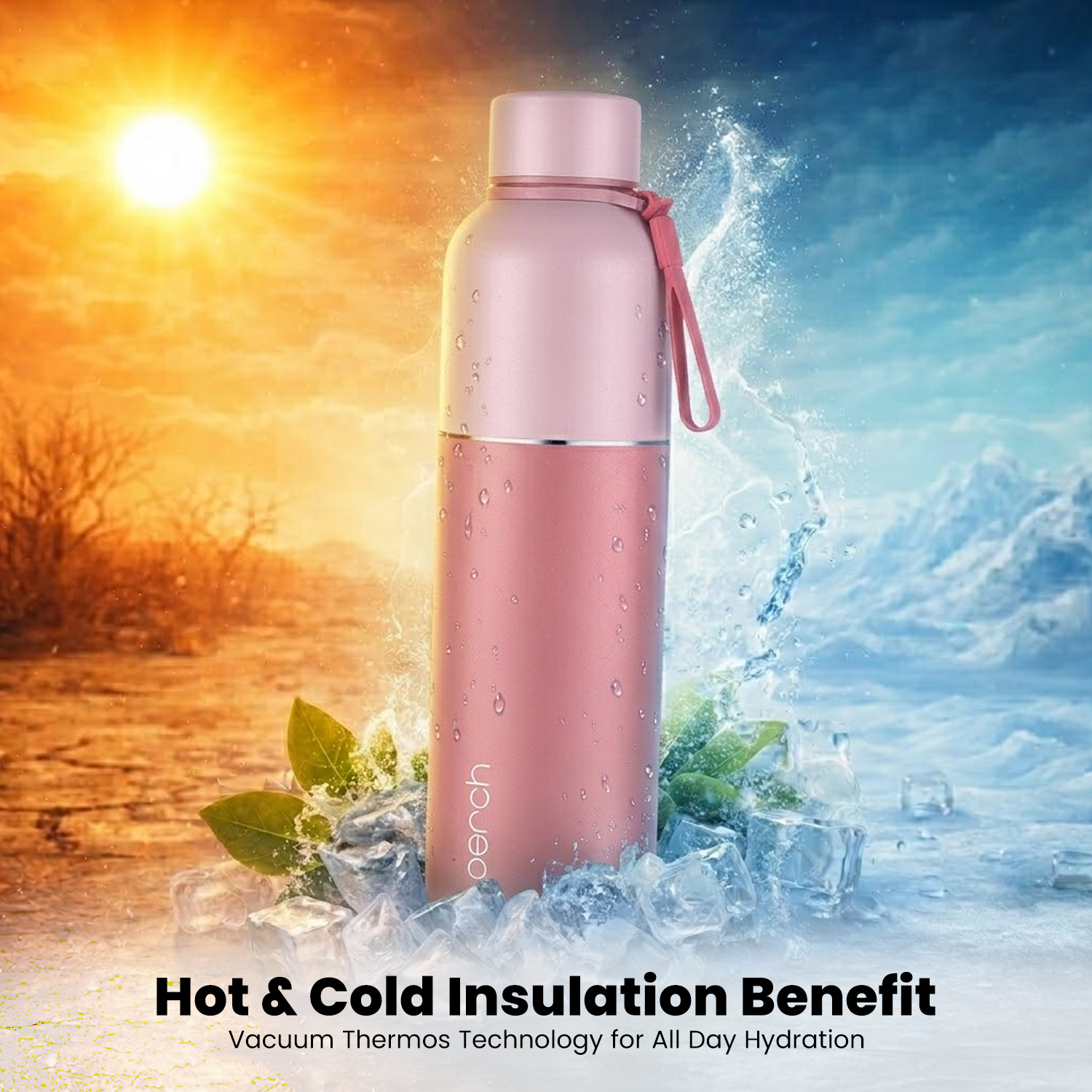 Zenith Insulated 1Ltr Water Bottle with Gift Box, Baby Pink