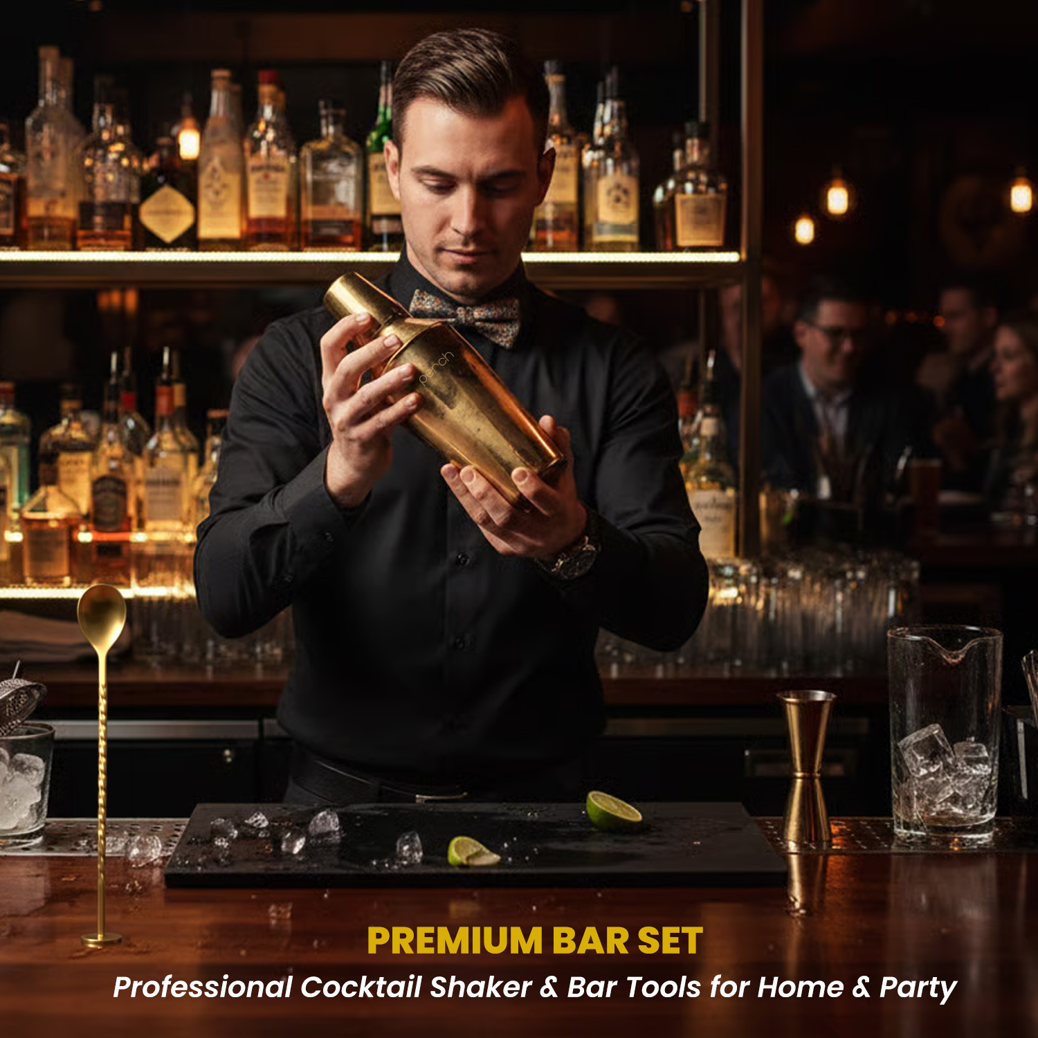 Craft 8-Piece Stainless Steel Twist Cocktail Shaker Set with Bar Tools – Golden