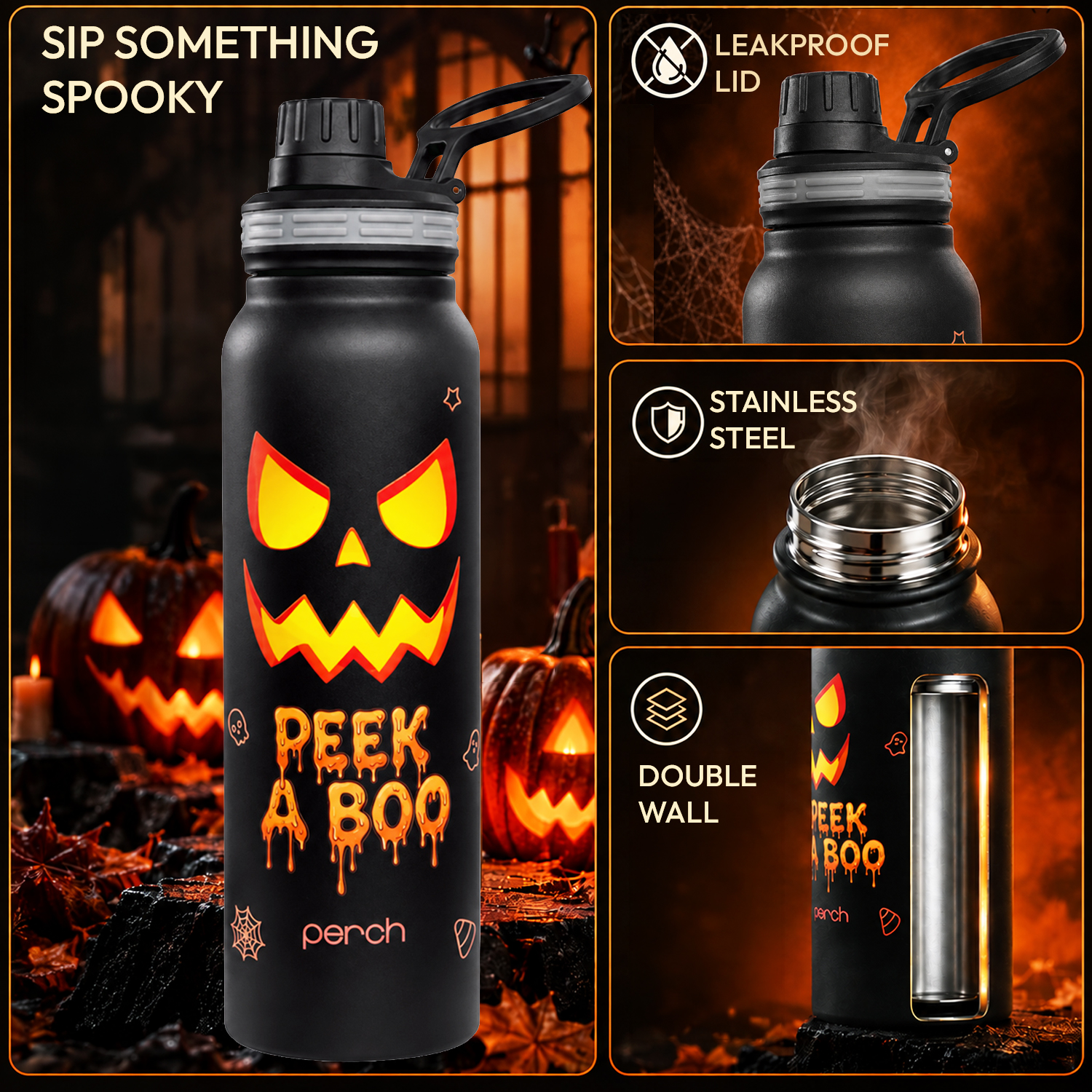 Halloween 740ml Insulated Water Bottle Peek A Boo